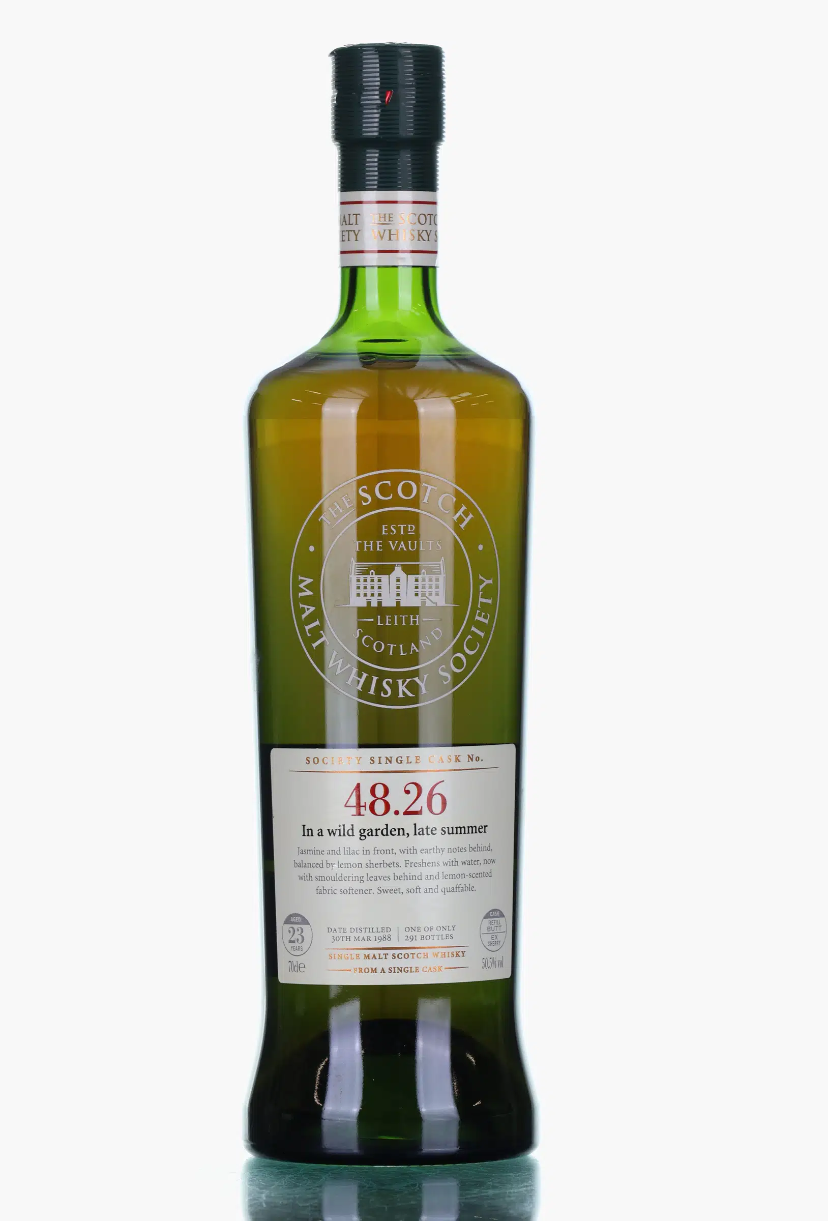 Balmenach In a Wild Garden, Late Summer 23 Year Old, Sherry Cask, Cask #48.26, 1988, The Scotch Malt Whisky Society, 50.5% whisky bottle