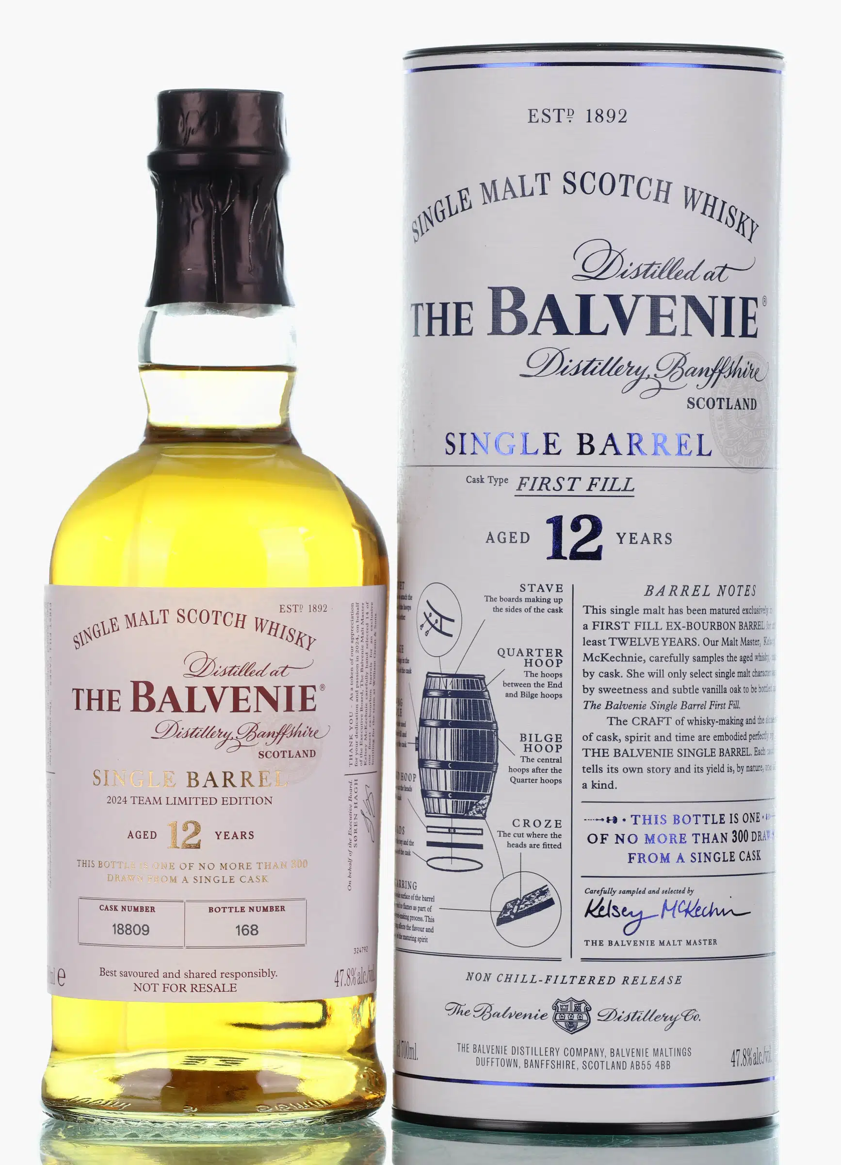 Balvenie Single Barrel 2024 Team Limited Edition 12 Year Old, First Fill Bourbon Cask, Cask #18809, 2024, 47.8% whisky bottle