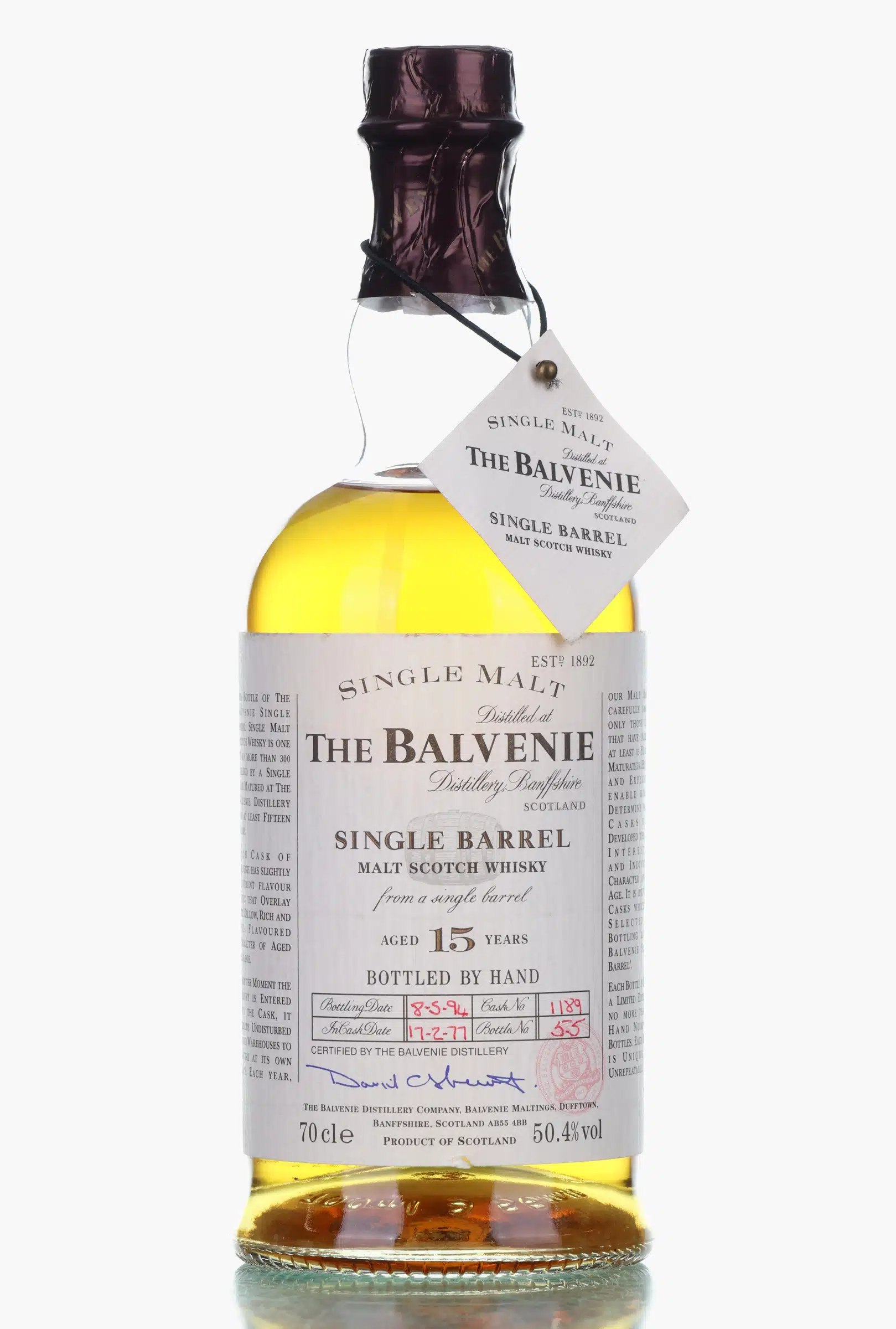 Balvenie Single Barrel 15 Year Old, Cask #1189, 1977, 1994, 50.4% whisky bottle