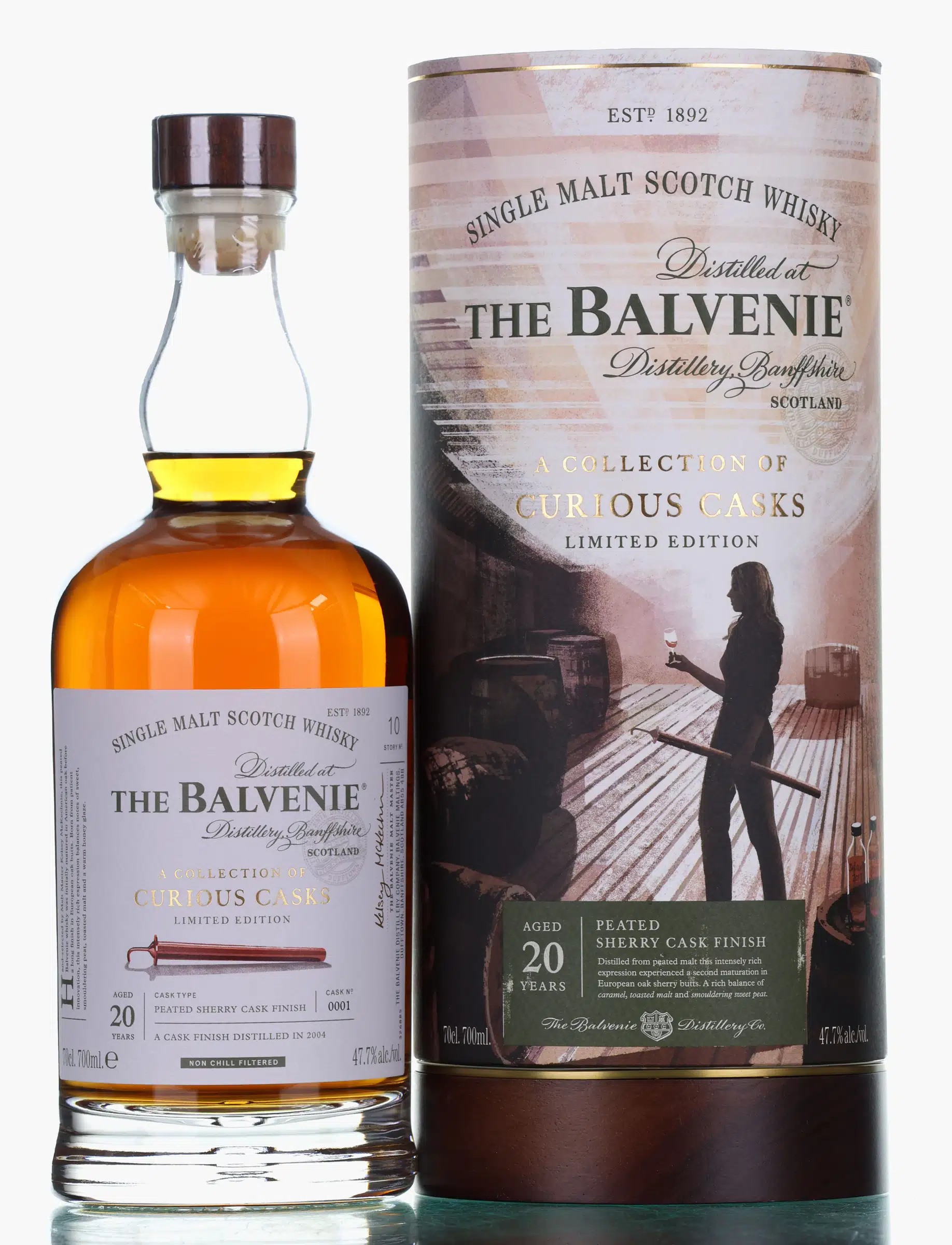 Balvenie A Collection of Curious Cask Story No. 10 Peated Sherry Cask Finish 20 Year Old, Cask #0001, 2025, 47.7% whisky bottle