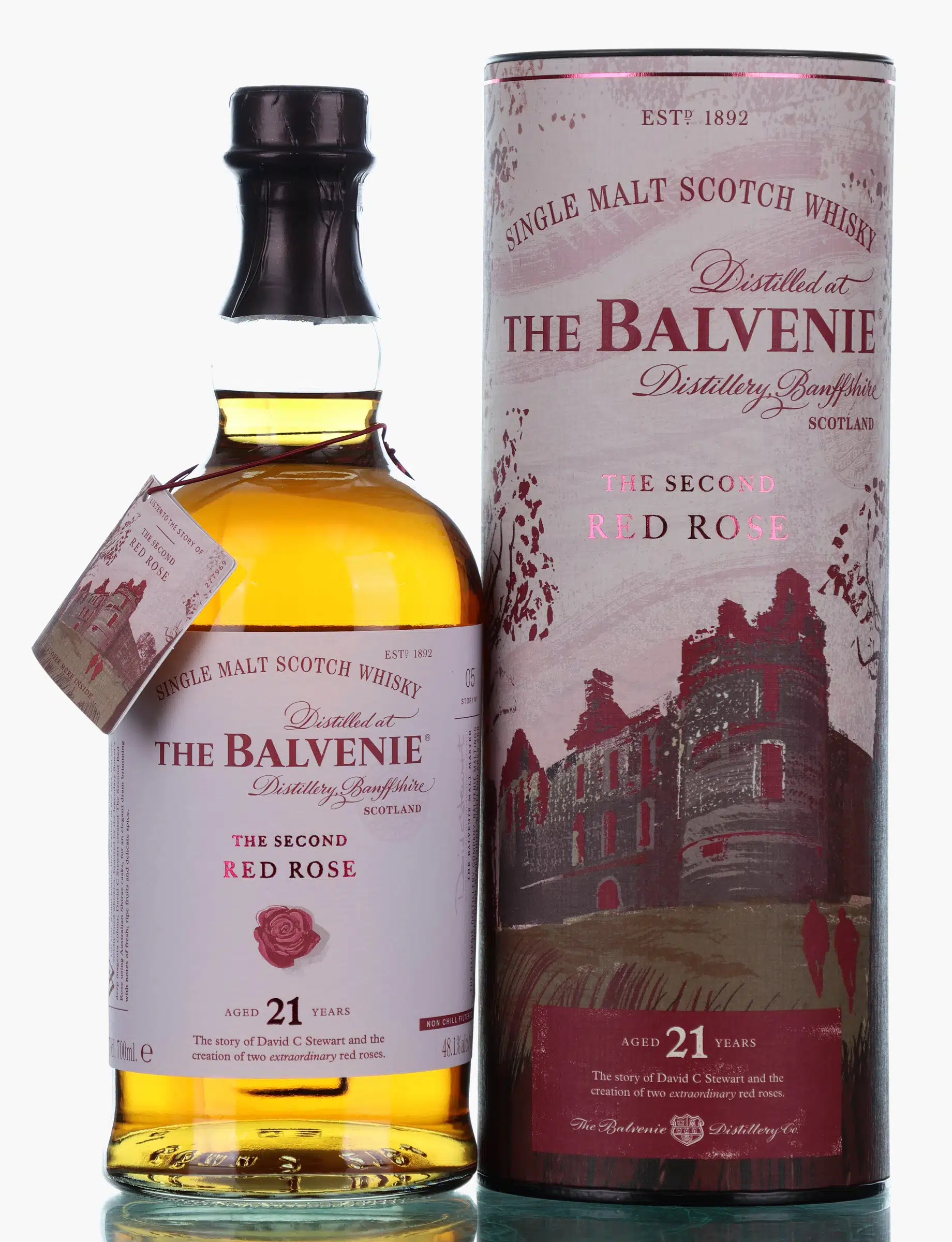 Balvenie The Second Red Rose (Story No. 5) 21 Year Old, American Oak & Australian Shiraz Cask, 48.1% whisky bottle