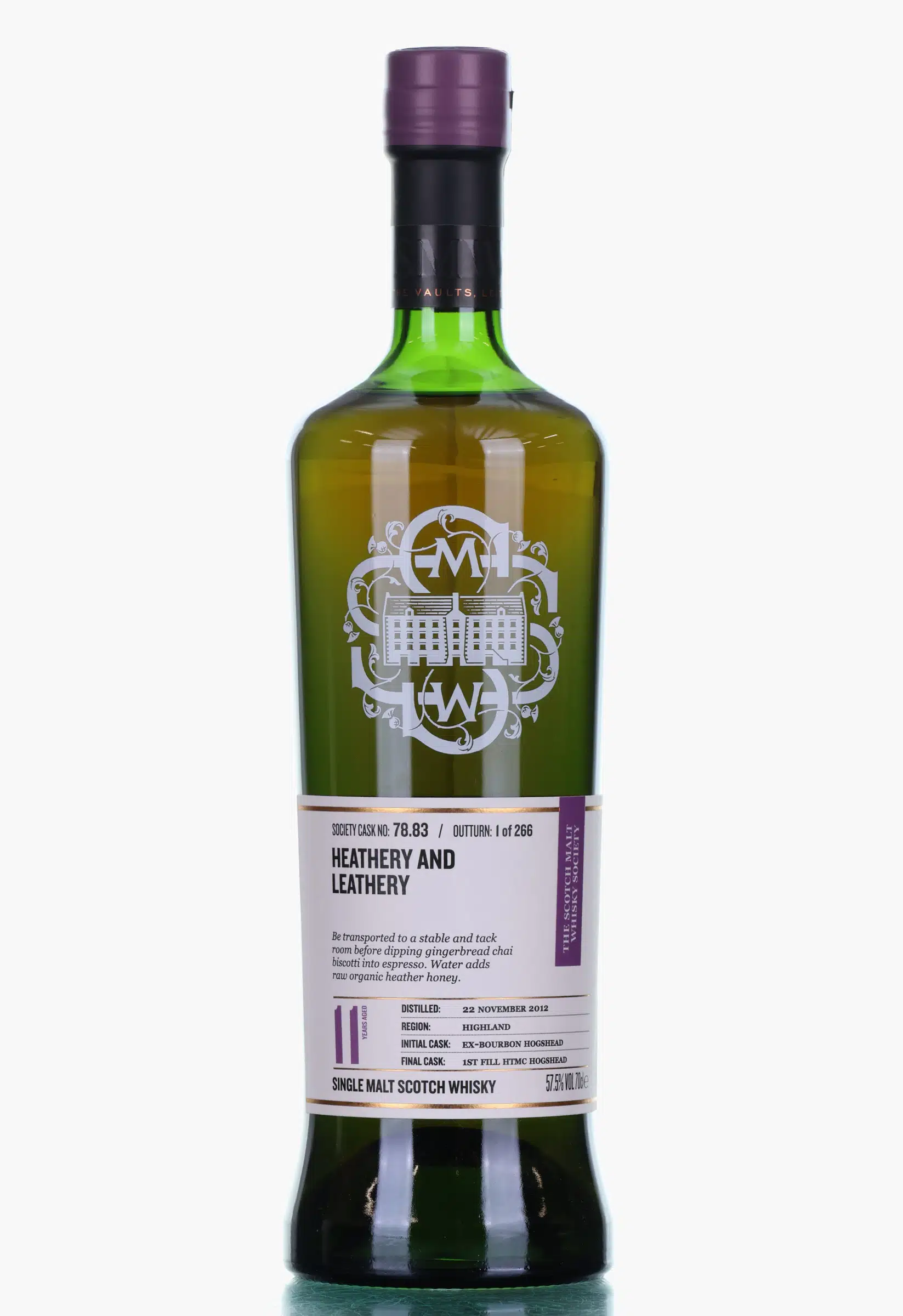 Ben Nevis Heathery & Leathery 11 Year Old, Ex-Bourbon & 1st Fill HTMC Hogshead Cask, Cask #78.83, 2012, The Scotch Malt Whisky Society, 57.5% whisky bottle