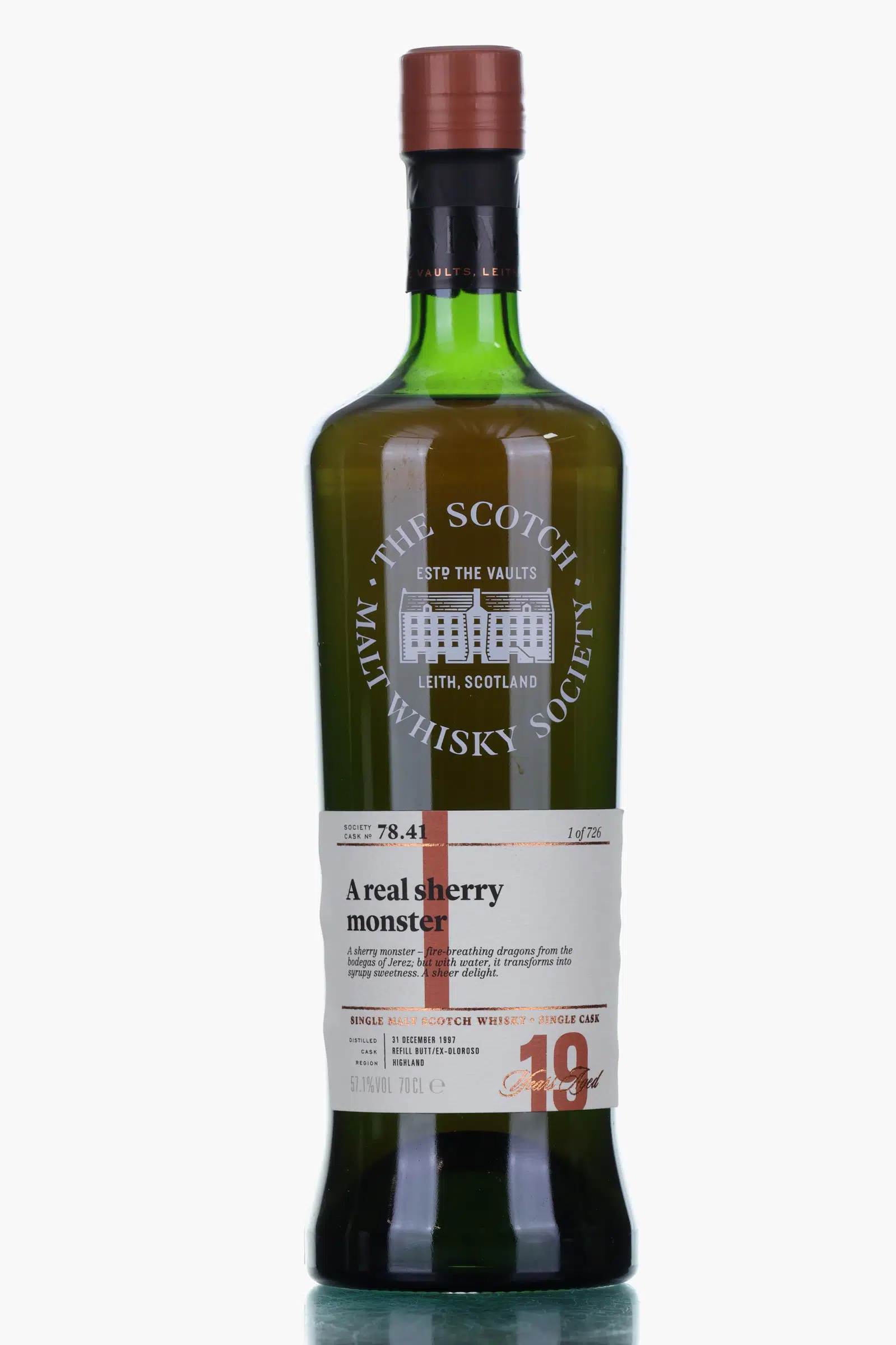 Ben Nevis A Real Sherry Monster 19 Year Old, Oloroso Sherry Cask, Cask #78.41, 1997, The Scotch Malt Whisky Society, 57.1% whisky bottle