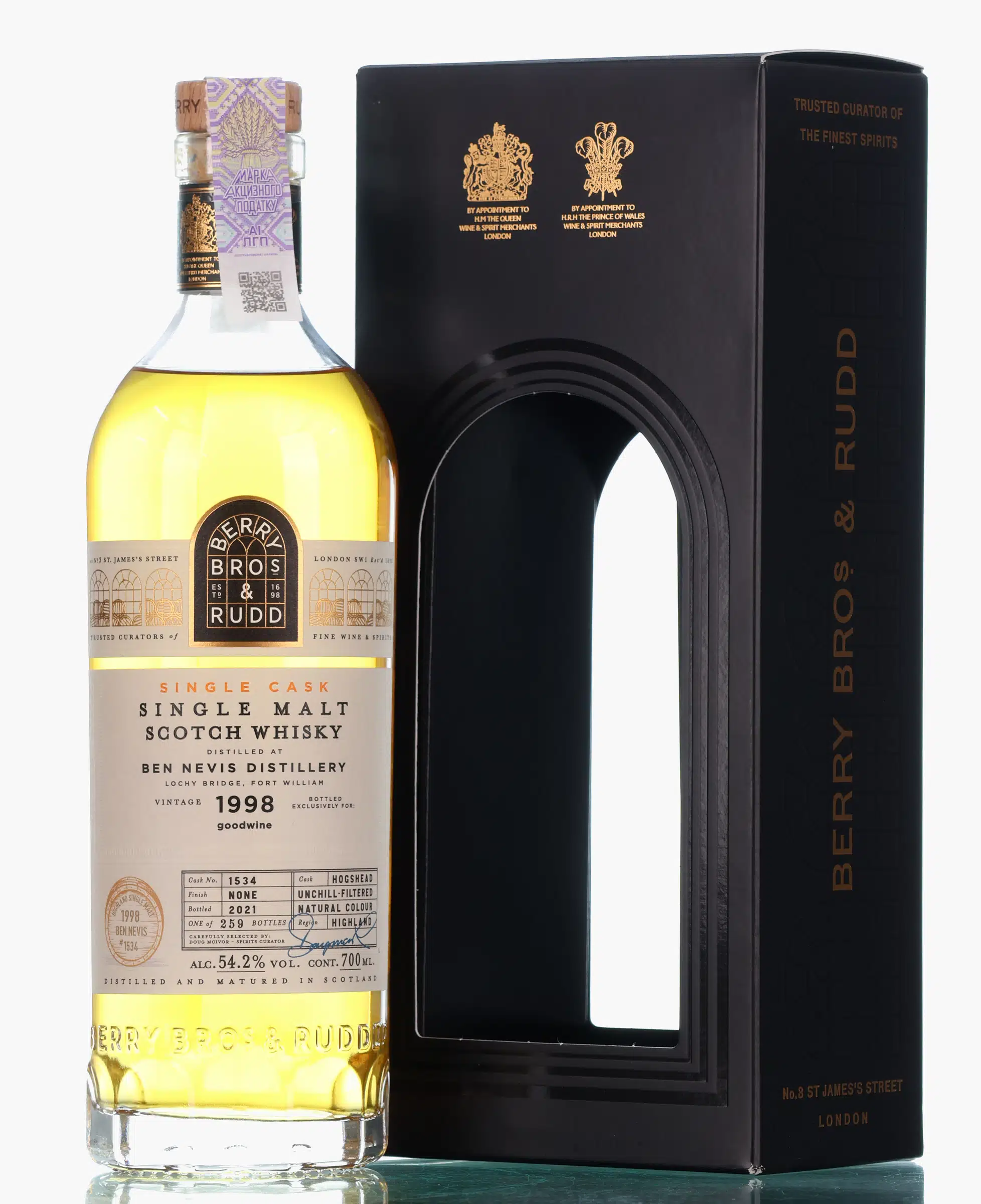 Ben Nevis Single Cask 23 Year Old, Hogshead Cask, Cask #1534, 1998, Berry Bros & Rudd, 54.2% whisky bottle