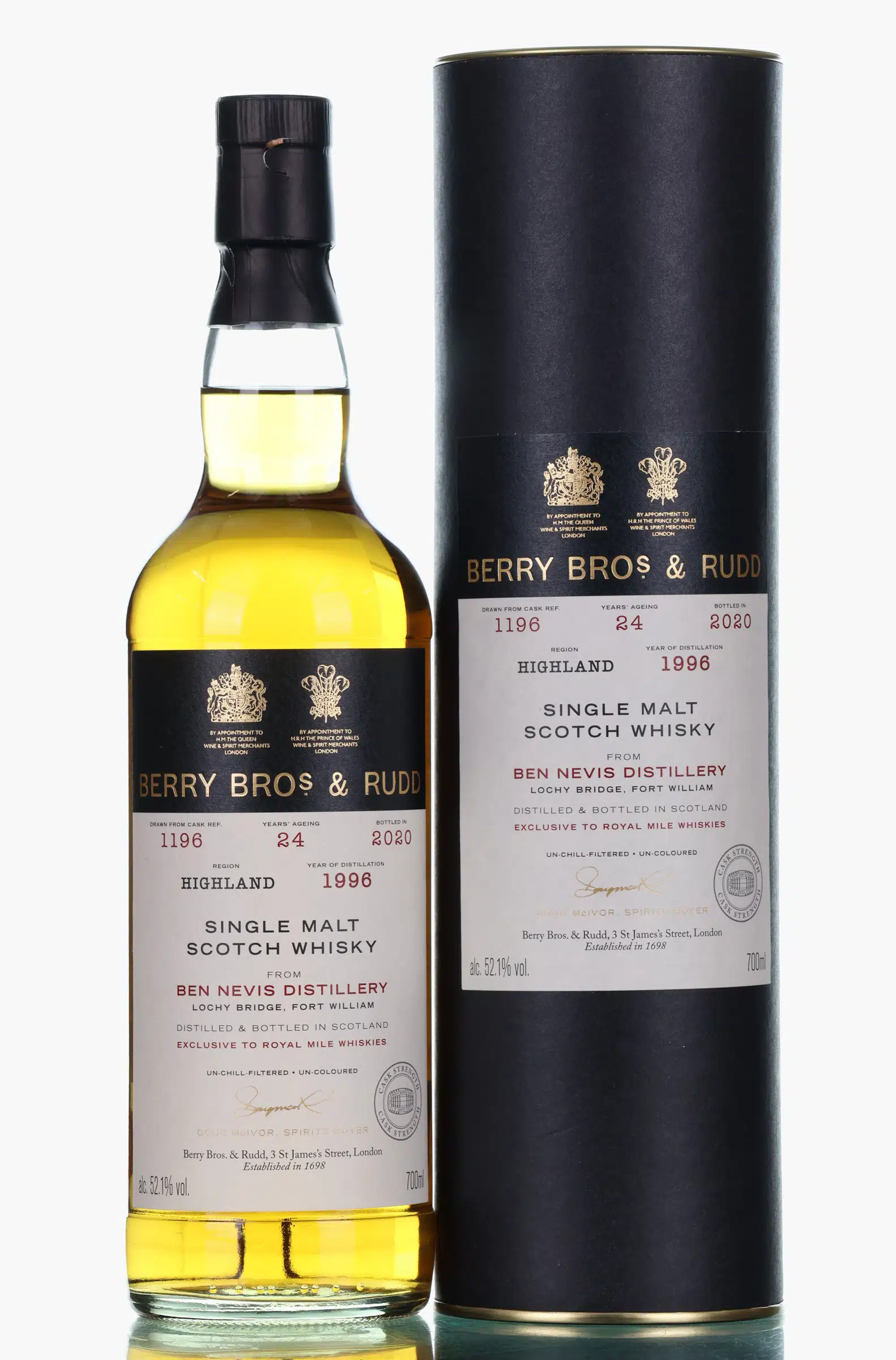 Ben Nevis Exclusive To Royal Mile Whiskys 24 Year Old, Sherry Cask, Cask #1196, 1996, Berry Bros & Rudd, 52.1% whisky bottle