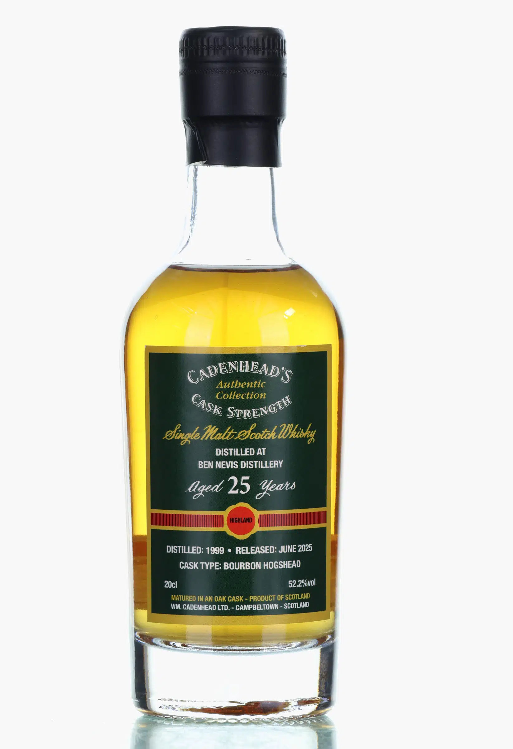 Ben Nevis 25 Year Old, Bourbon Hogshead Cask, 1999, Cadenhead's, 52.2% whisky bottle