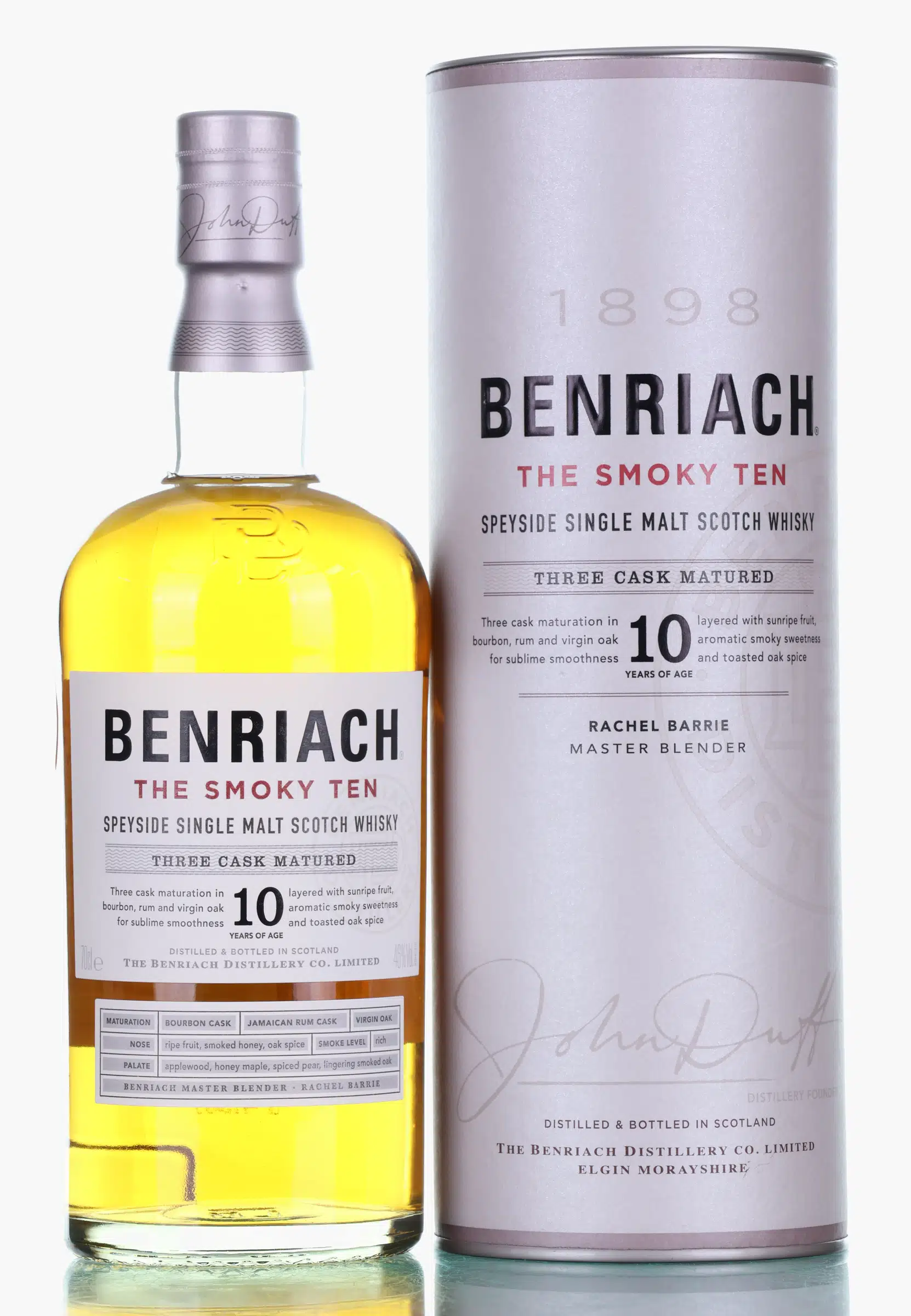 BenRiach The Smoky Ten Three Cask Matured 10 Year Old, Bourbon, Jamaican Rum & Virgin Oak Cask, 46% whisky bottle