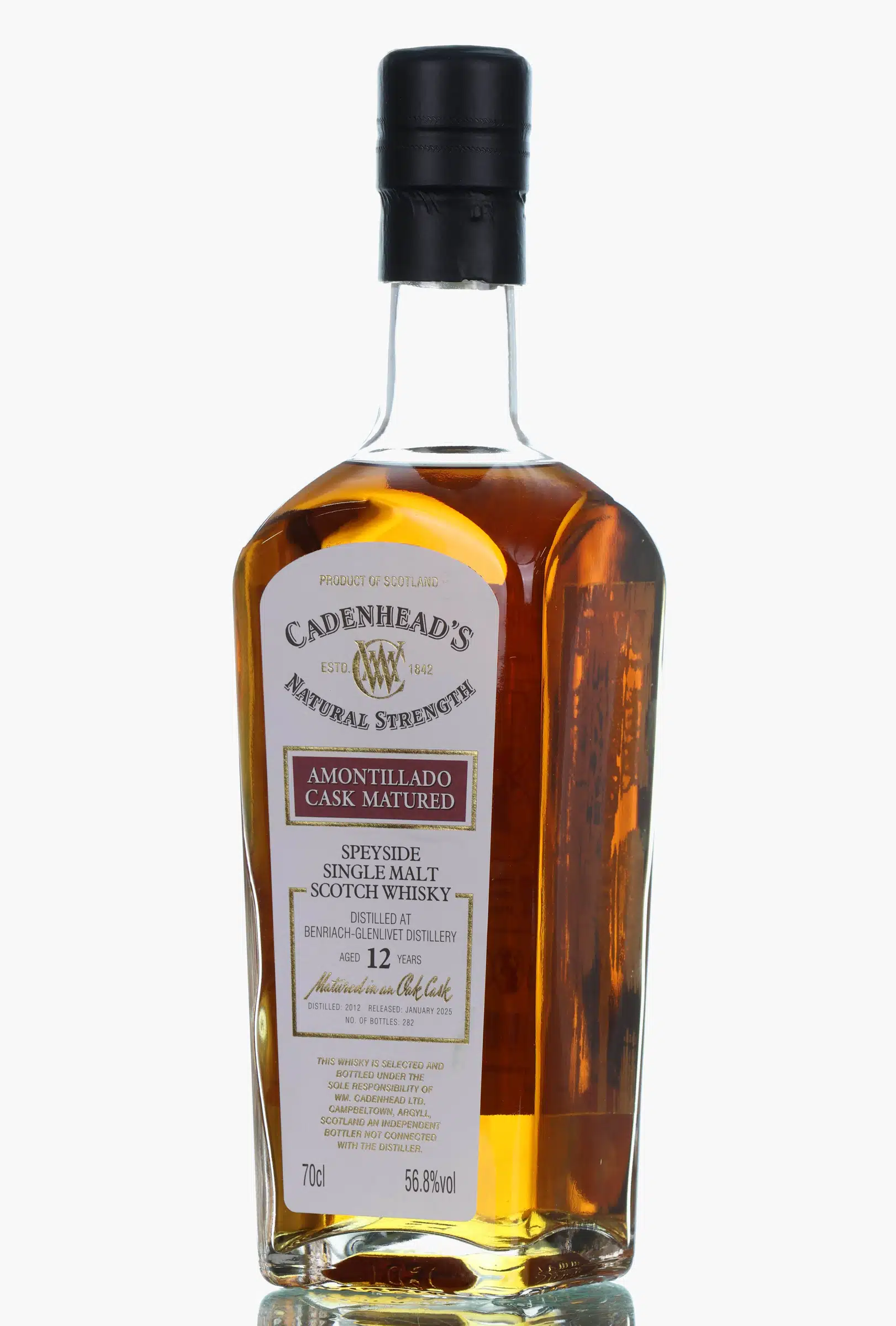 BenRiach Original Collection 12 Year Old, Amontillado Hogshead Cask, 2012, Cadenhead's, 56.8% whisky bottle