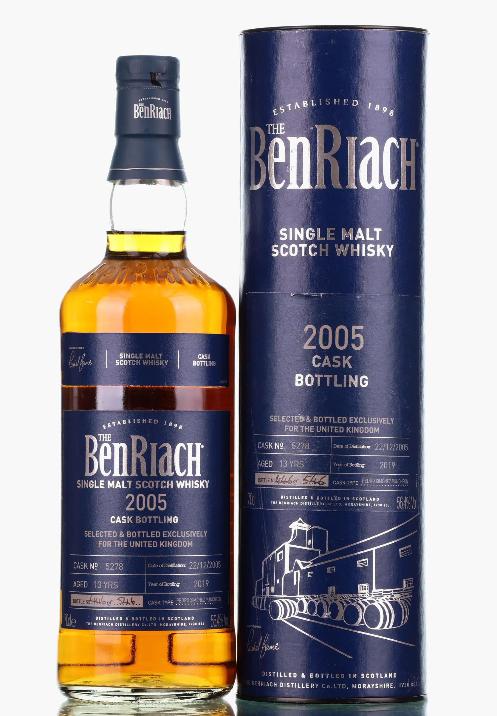 BenRiach 2005 Cask Bottling (UK Exclusive) 13 Year Old, Pedro Ximénez Puncheon Cask, Cask #5278, 2019, 56.4% whisky bottle