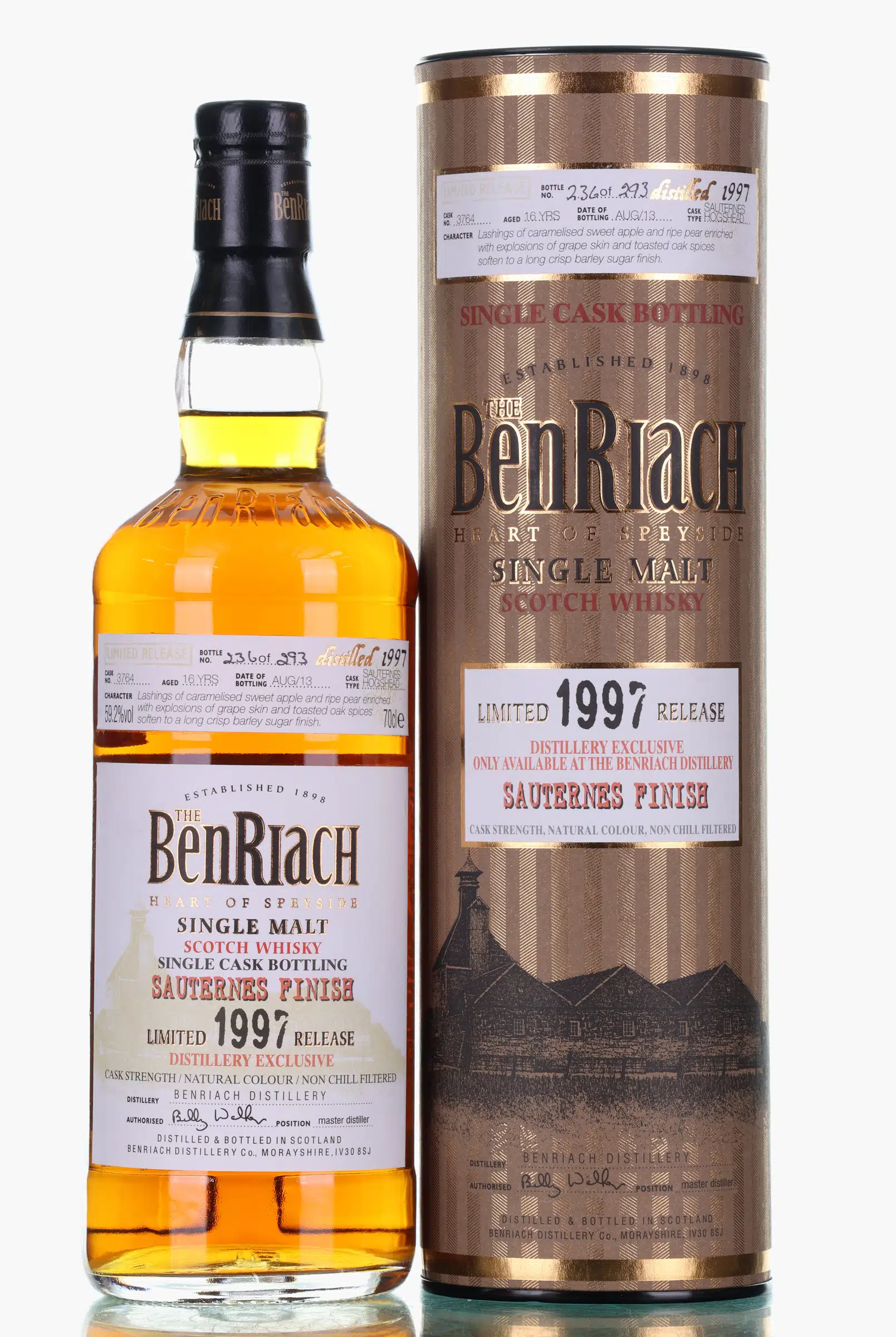 BenRiach Distillery Exclusive 16 Year Old, Sauternes Cask, Cask #3764, 2013, 59.2% whisky bottle