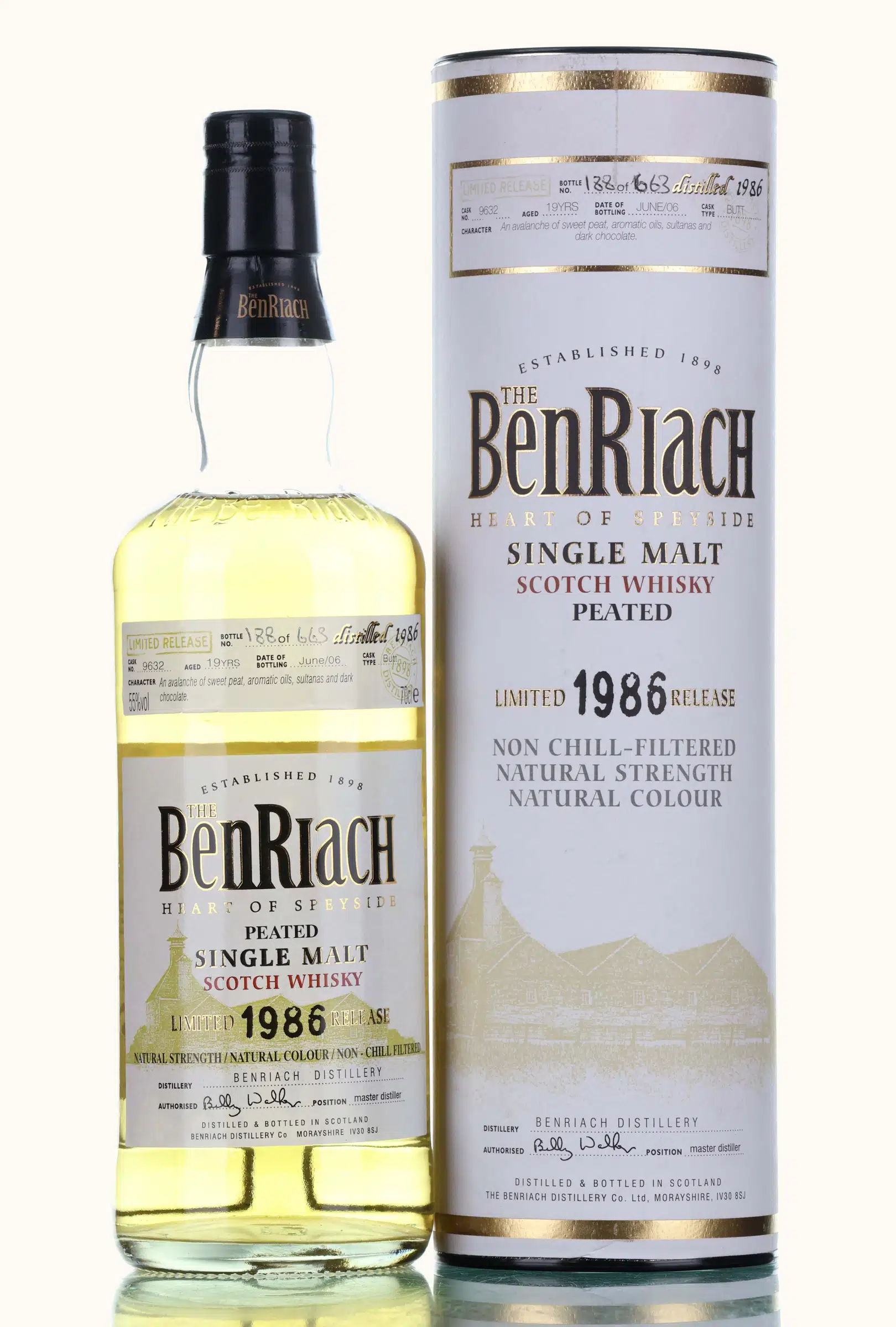 BenRiach Peated Limited Release 19 Year Old, Sherry Cask, Cask #9632, Batch No. 3, 2006, 55% whisky bottle