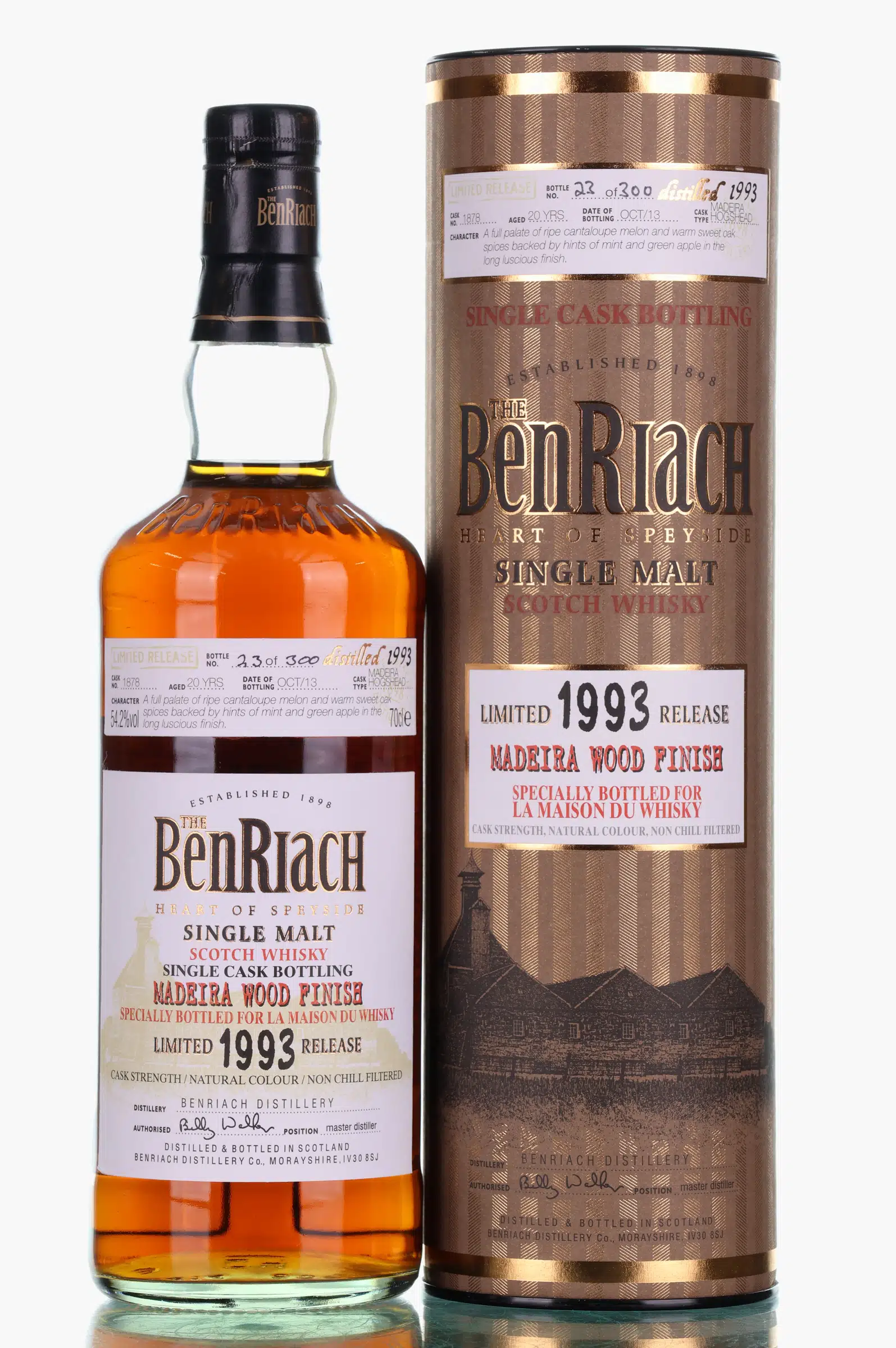 BenRiach Limited 1993 Release 20 Year Old, Madeira Cask, Cask #1878, 2013, 54.2% whisky bottle