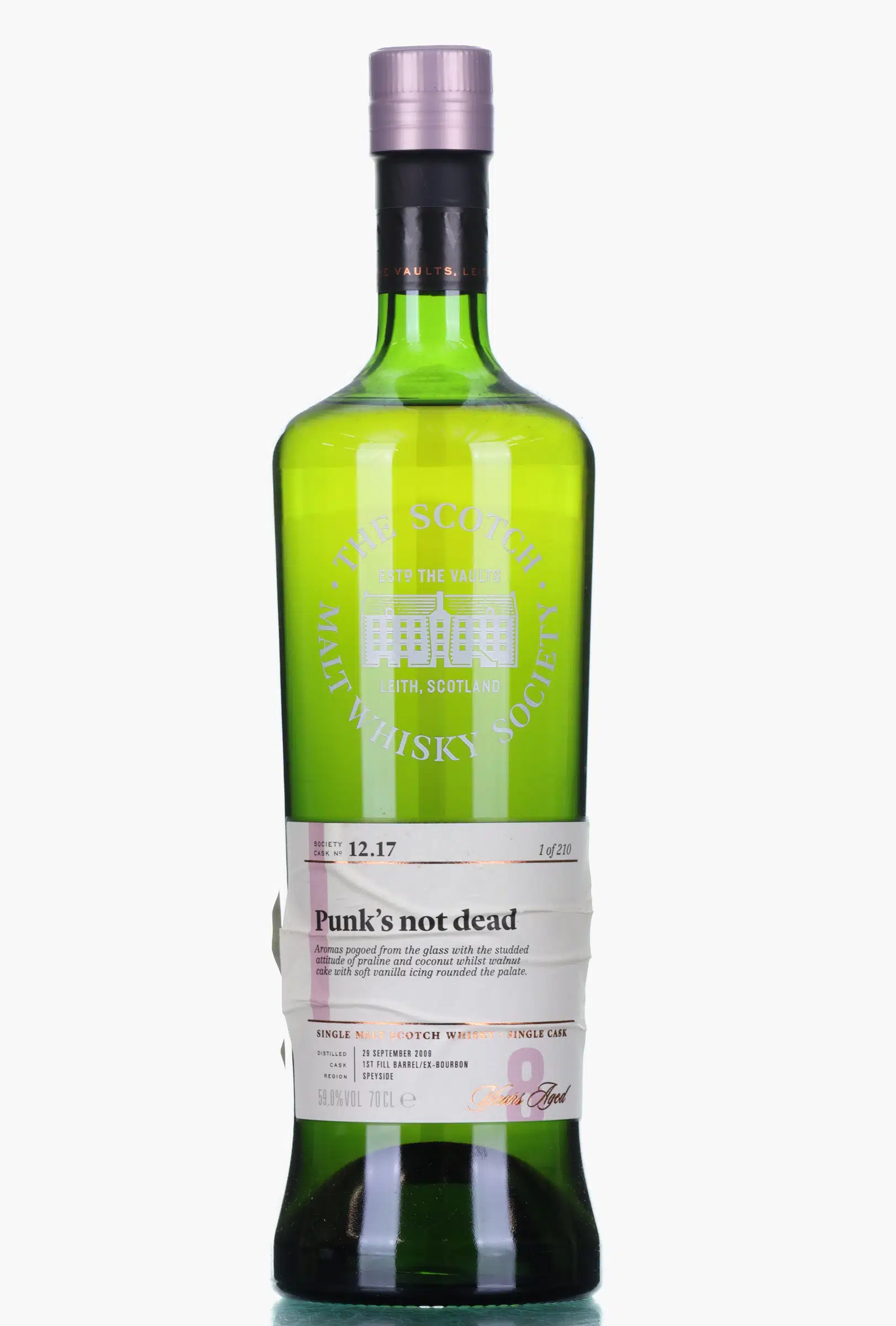 BenRiach Punk's Not Dead 8 Year Old, Bourbon Cask, Cask #12.17, 2009, The Scotch Malt Whisky Society, 59% whisky bottle