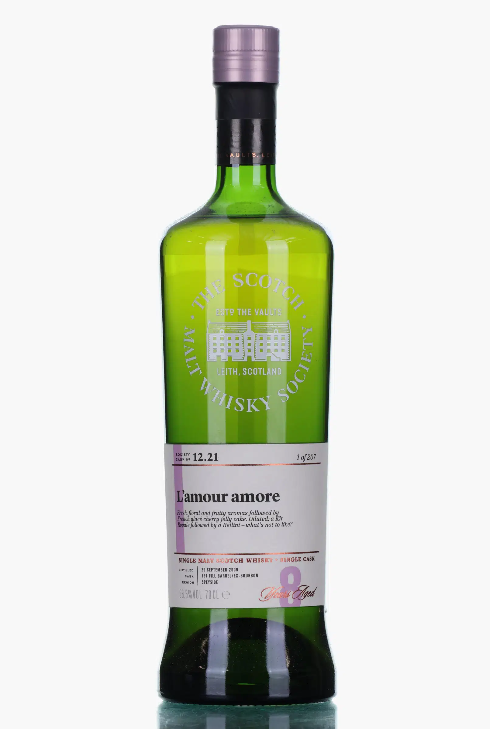 BenRiach L'amour amore 8 Year Old, Bourbon Cask, Cask #12.21, 2009, The Scotch Malt Whisky Society, 58.5% whisky bottle