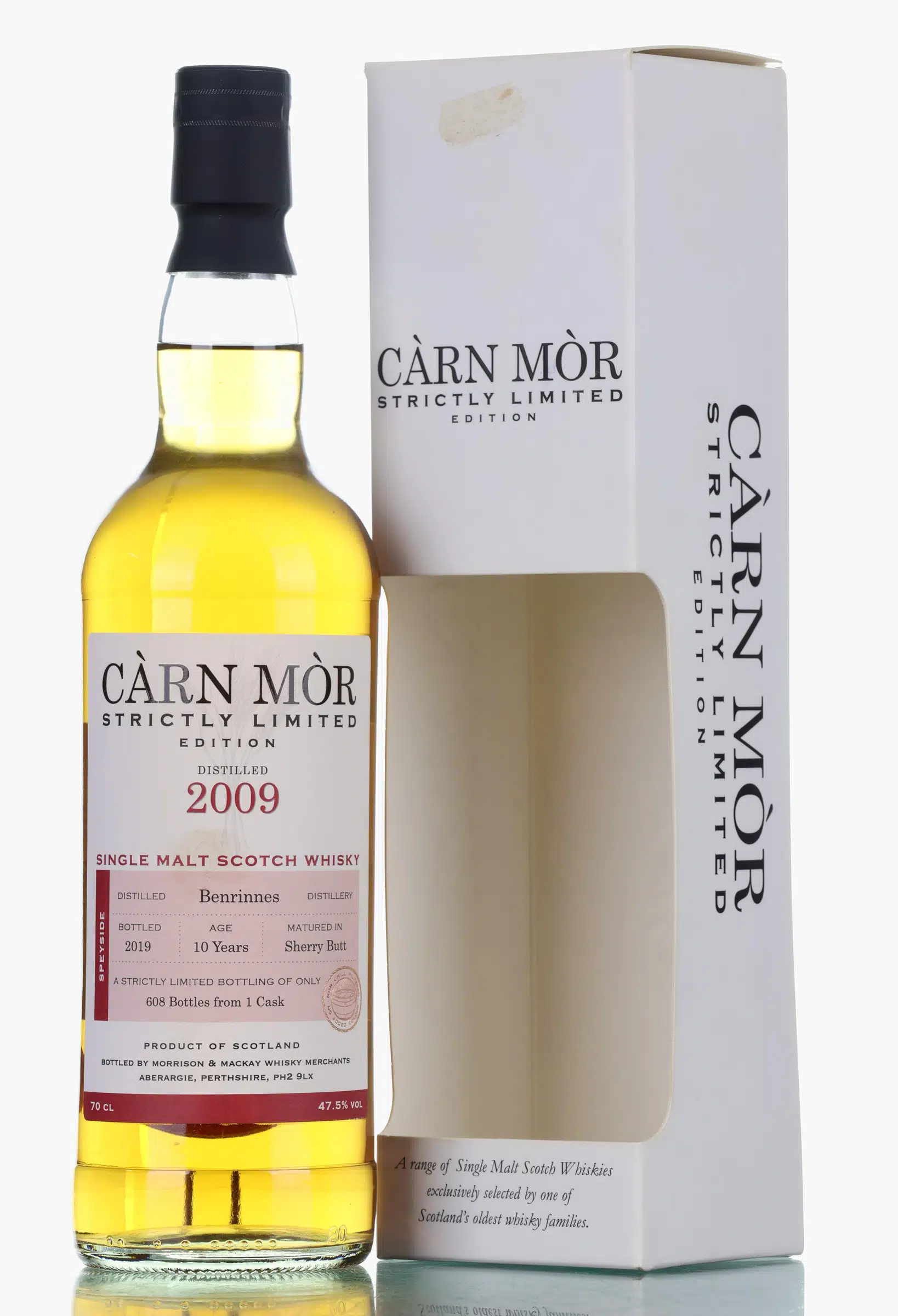 Benrinnes 10 Year Old, Sherry Cask, 2009, Morrison & Mackay, 47.5% whisky bottle