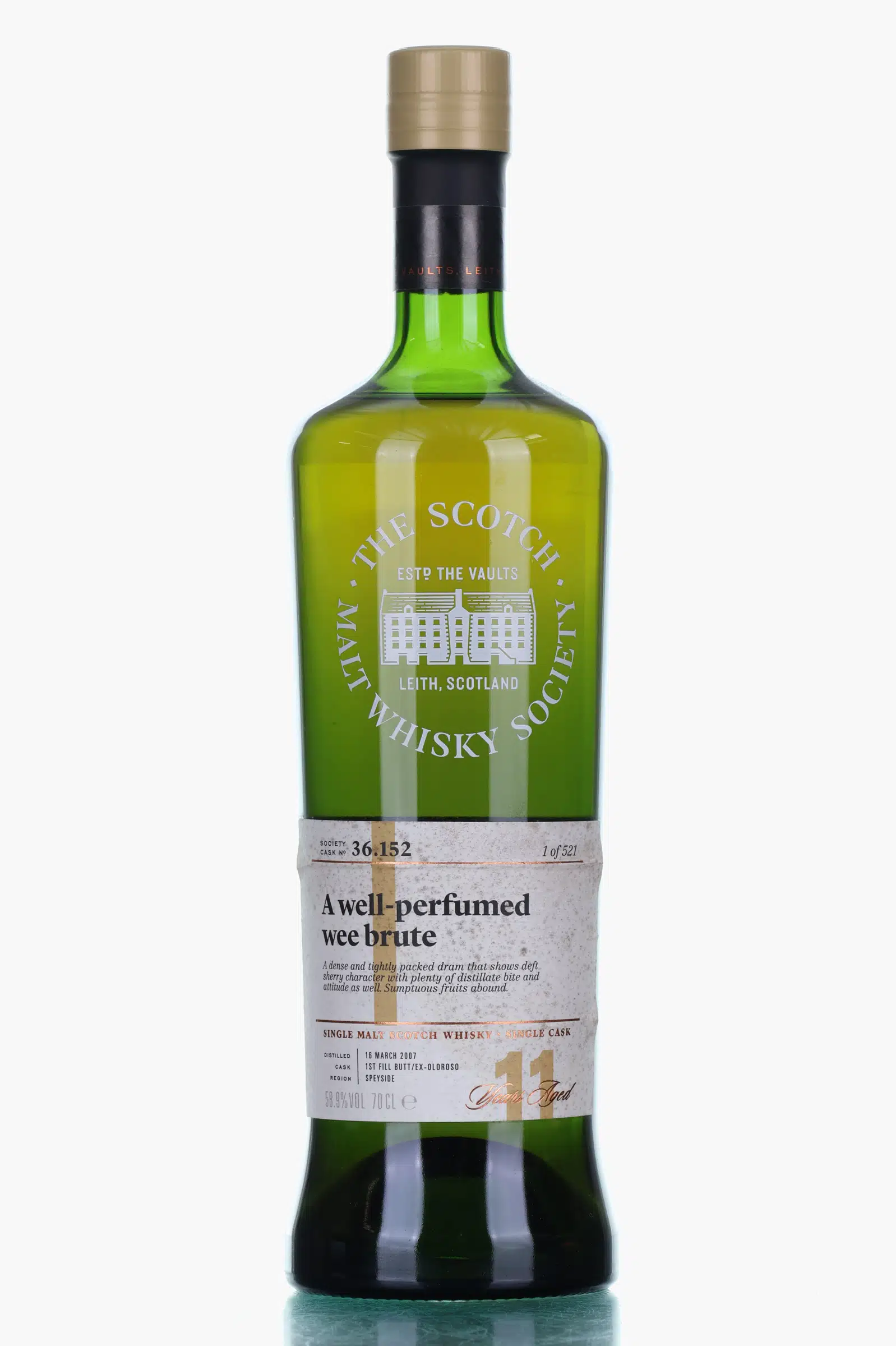 Benrinnes A Well-Perfumed Wee Brute 11 Year Old, Oloroso Sherry Cask, Cask #36.152, 2007, Scotch Malt Whisky Society, 58.9% whisky bottle
