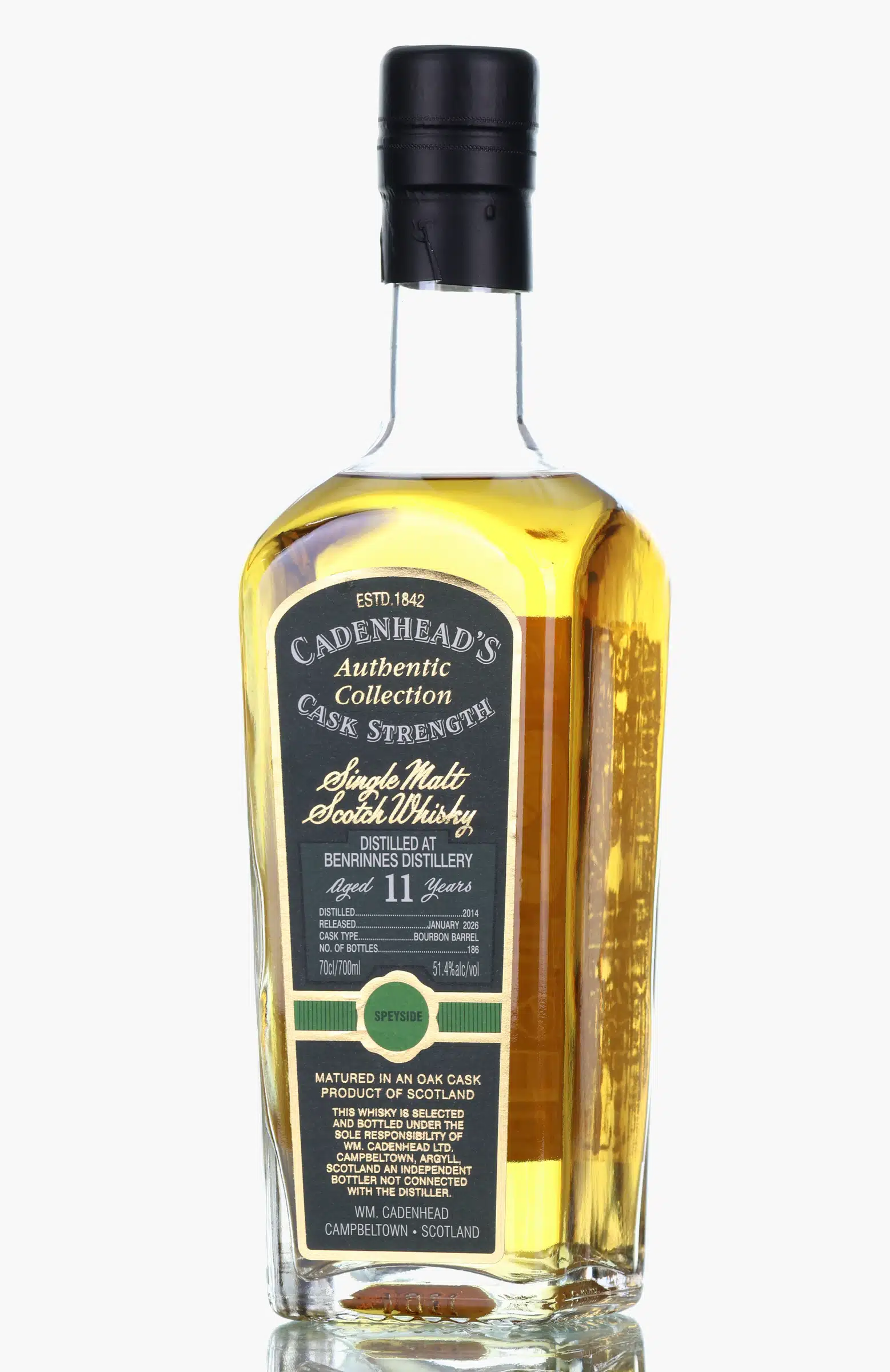 Benrinnes Authentic Collection 11 Year Old, Bourbon Cask, 2014, Cadenhead's, 51.4%, 70cl whisky bottle