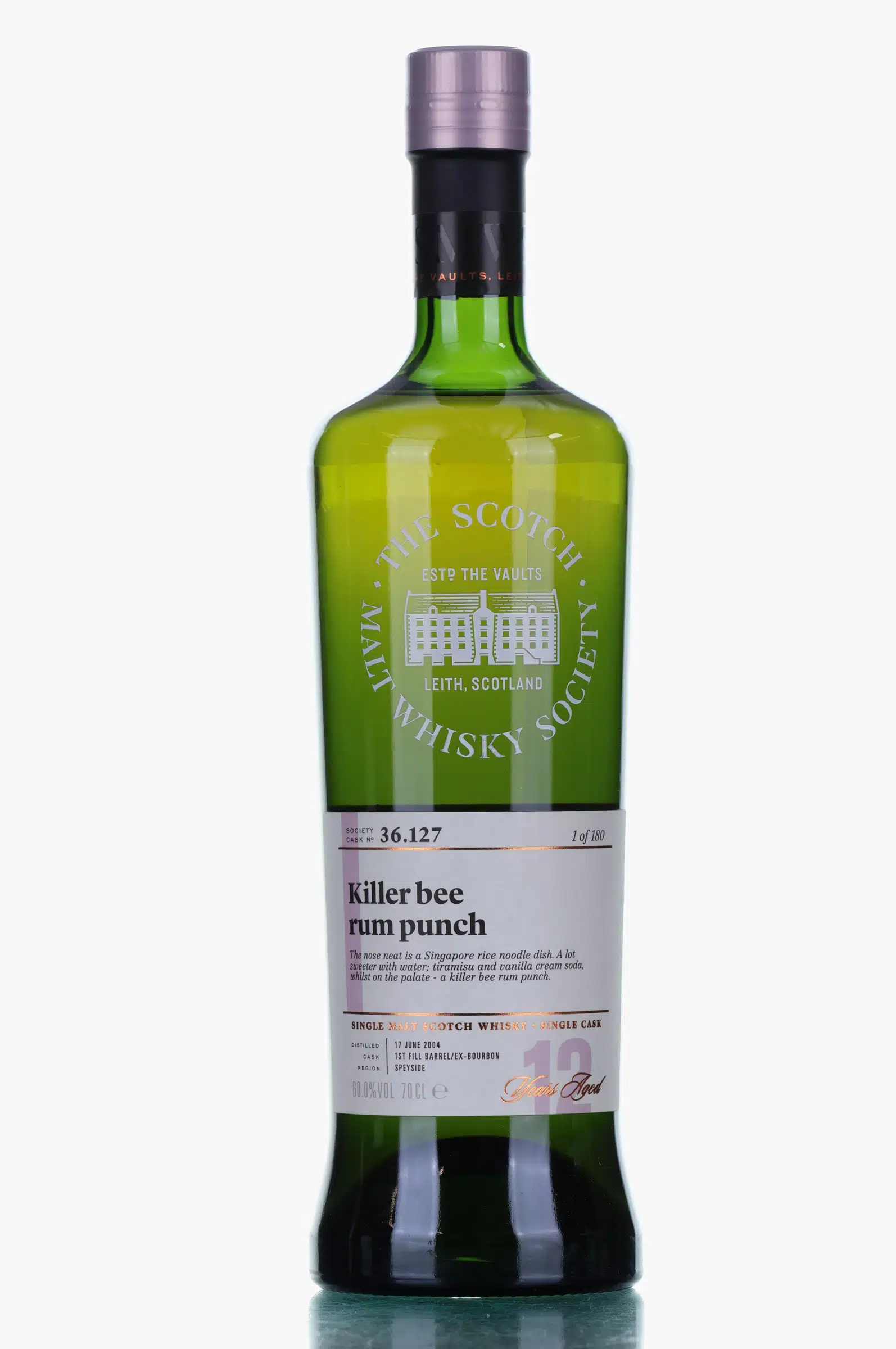 Benrinnes Killer Bee Rum Punch 12 Year Old, Bourbon Cask, Cask #36.127, 2004, The Scotch Malt Whisky Society, 60% whisky bottle