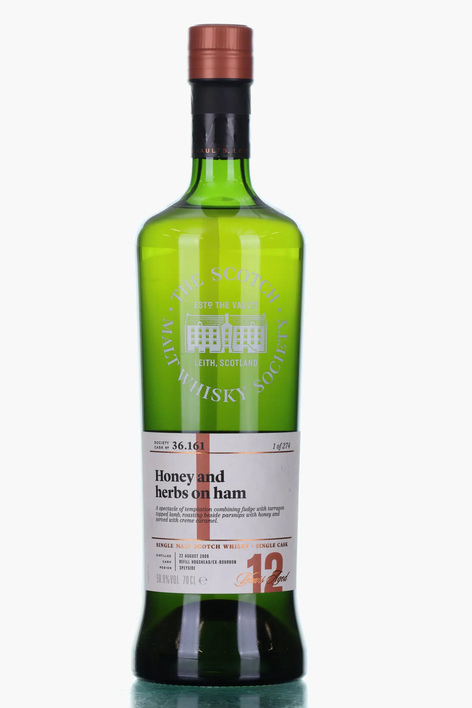 Benrinnes Honey & Herbs on Ham 12 Year Old, Bourbon Hogshead Cask, Cask #36.161, 2006, The Scotch Malt Whisky Society, 58.9% whisky bottle