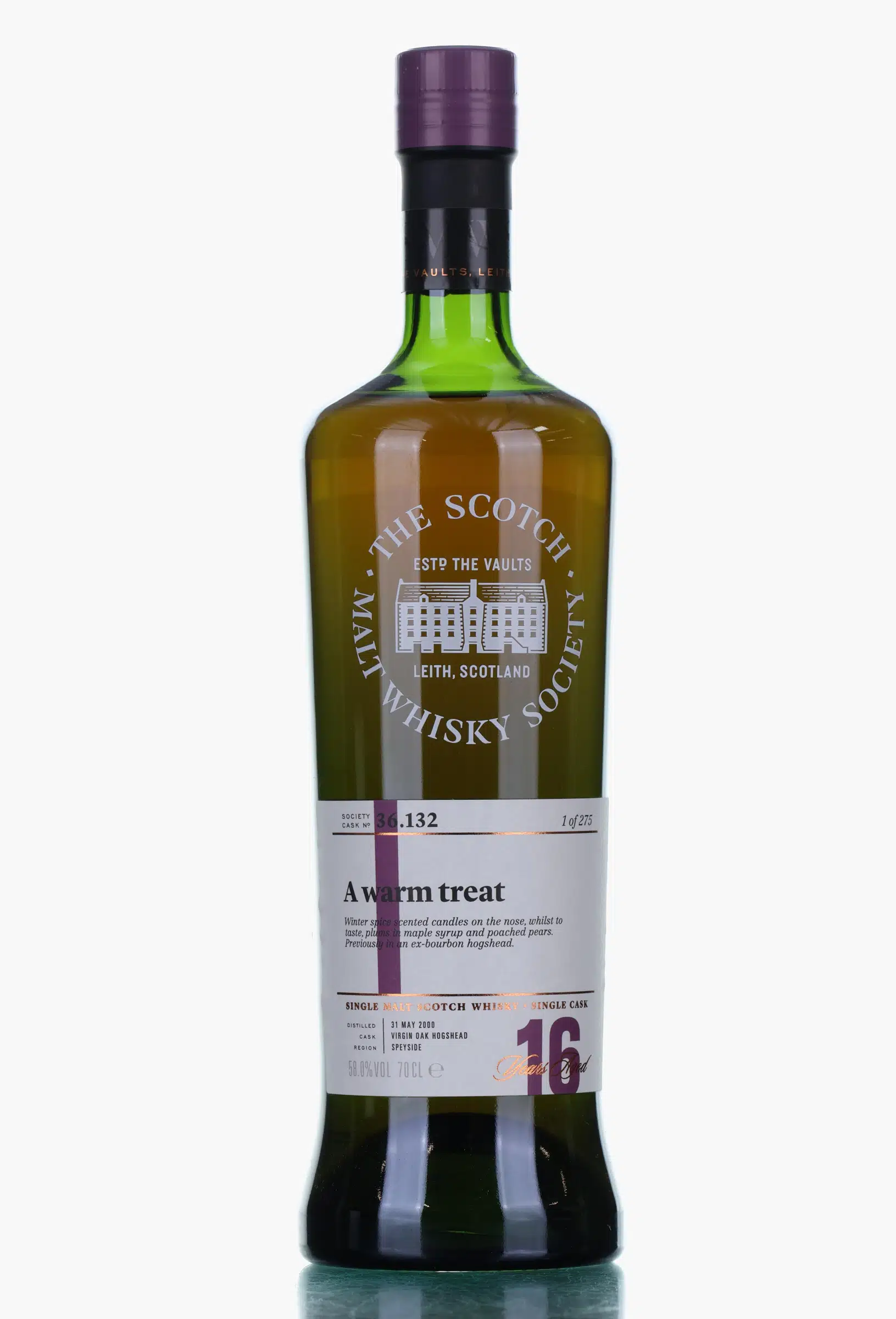 Benrinnes A Warm Treat 16 Year Old, Virgin Oak Hogshead Cask, Cask #36.132, 2000, The Scotch Malt Whisky Society, 58% whisky bottle