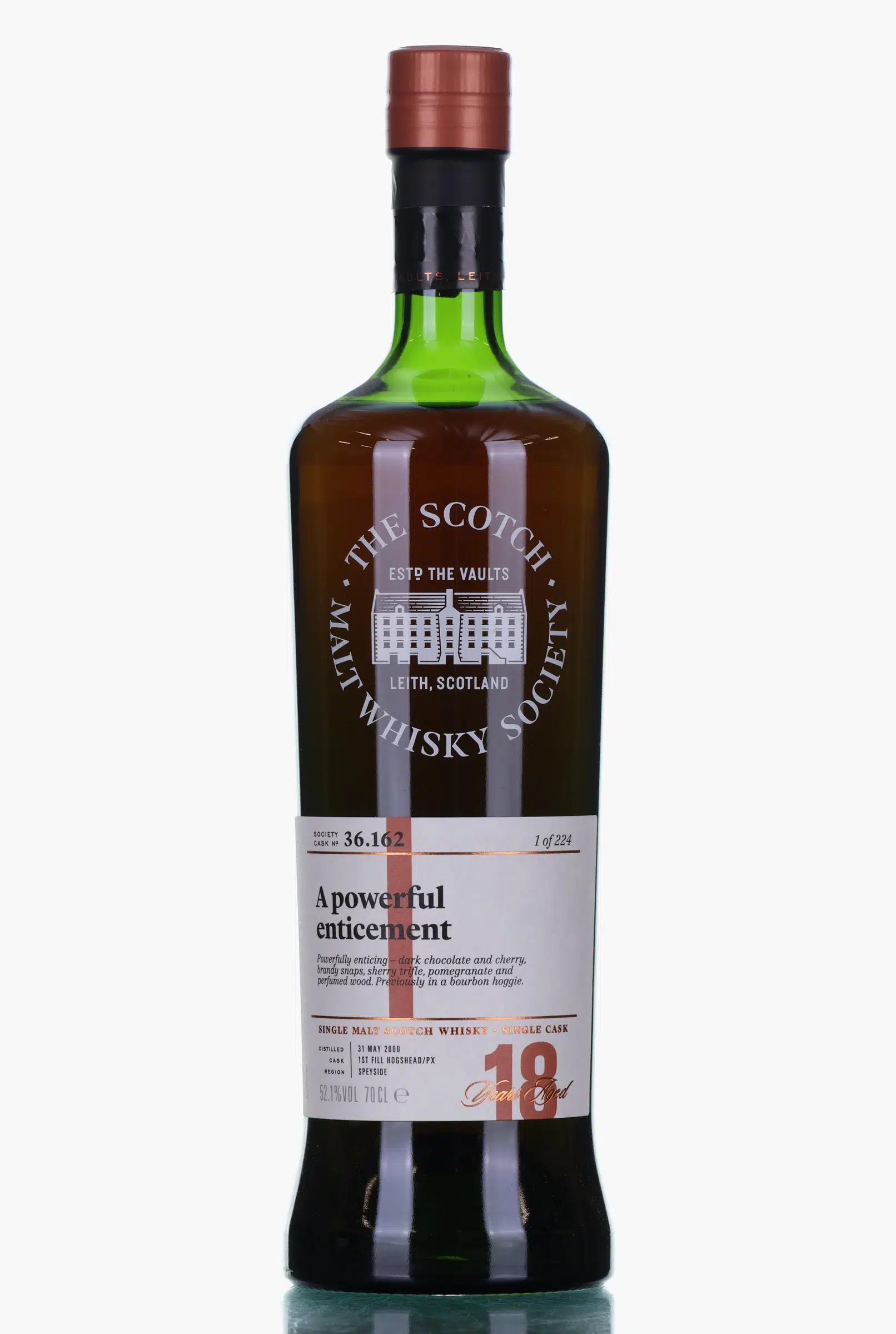 Benrinnes A Powerful Enticement 18 Year Old, PX Hogshead Cask, Cask #36.162, 2000, Scotch Malt Whisky Society, 52.1% whisky bottle
