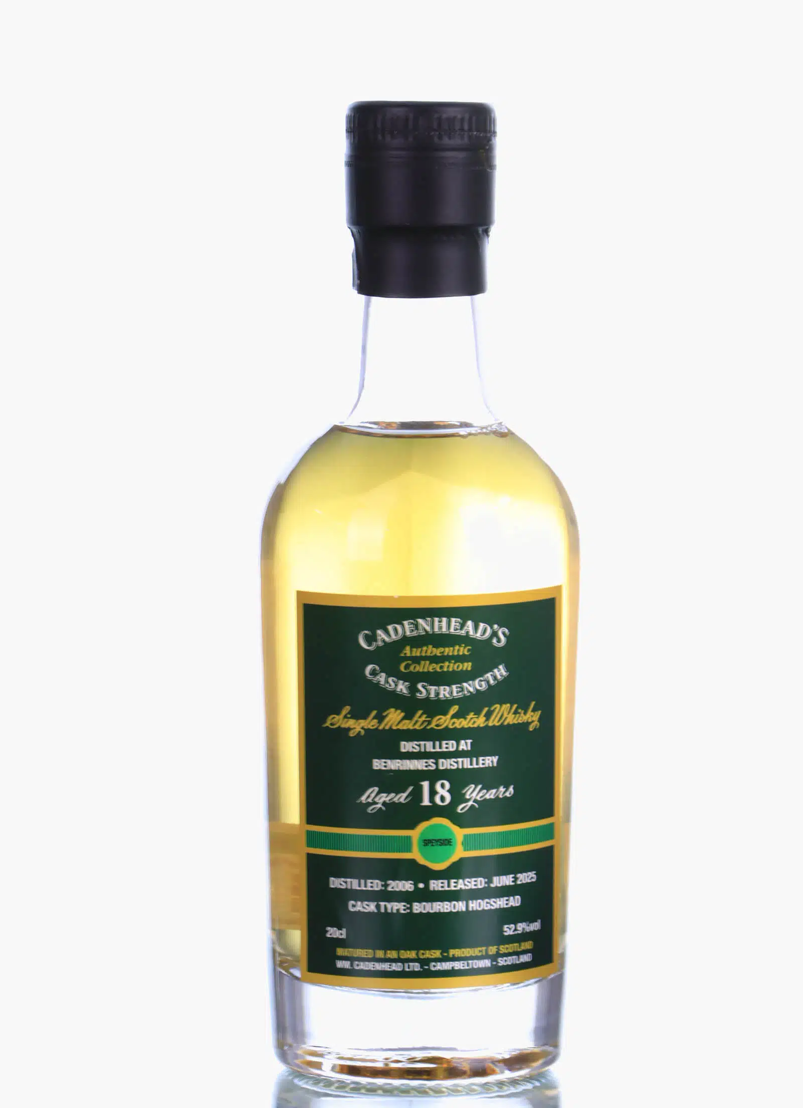 Benrinnes Authentic Collection 18 Year Old, Bourbon Hogshead Cask, 2006, Cadenhead's, 52.9% whisky bottle
