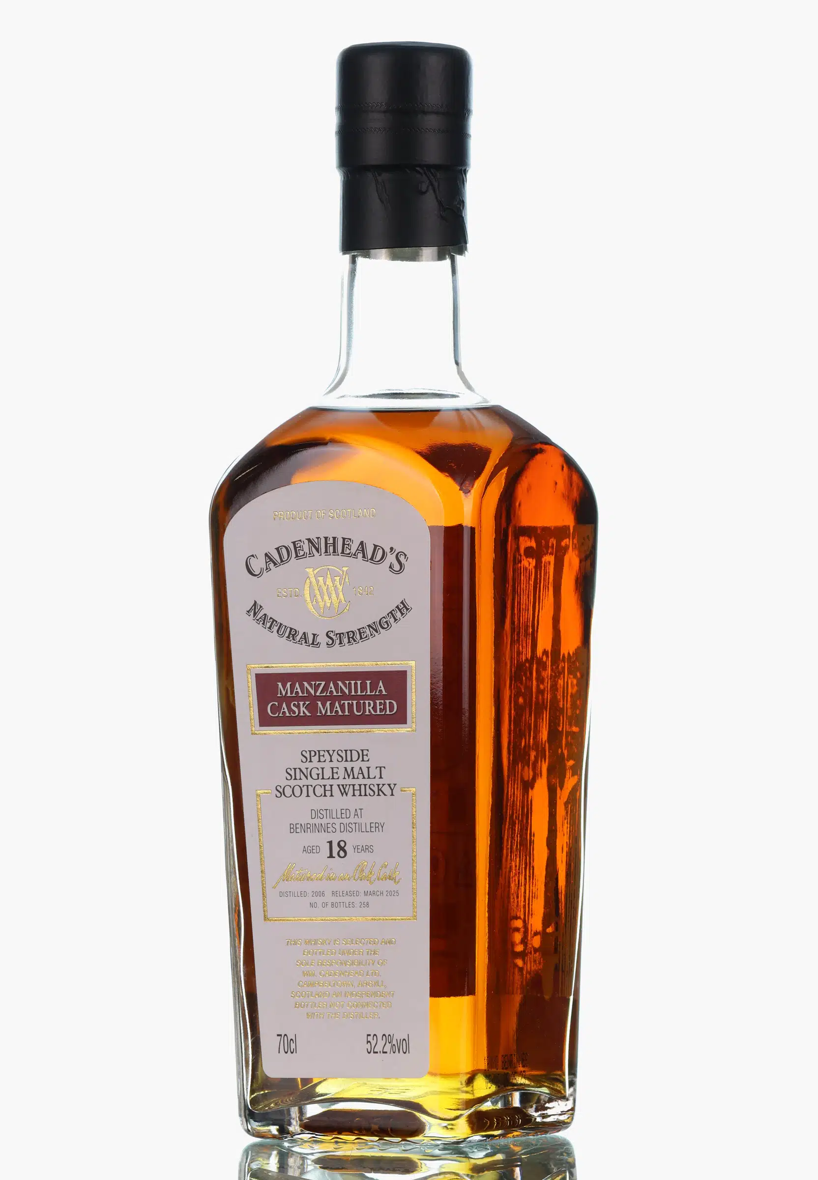 Benrinnes Authentic Collection 18 Year Old, Manzanilla Cask, 2006, Cadenhead's, 52.2% whisky bottle