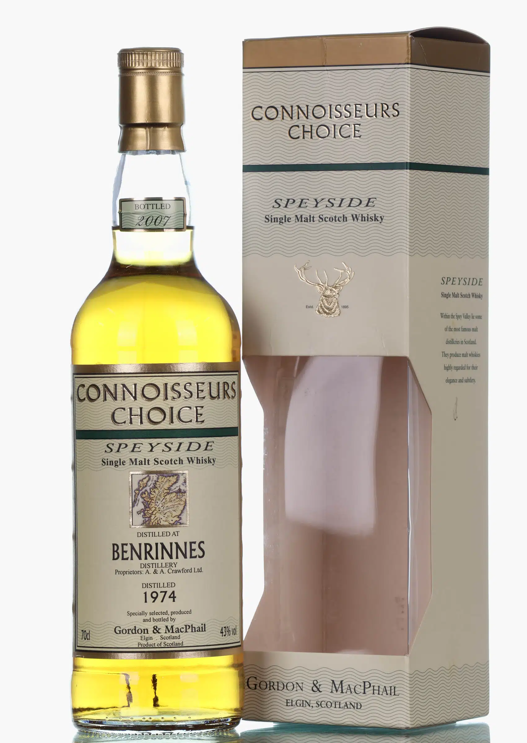 Benrinnes 33 Year Old, Sherry Cask, 1974, Gordon & MacPhail, 43% whisky bottle