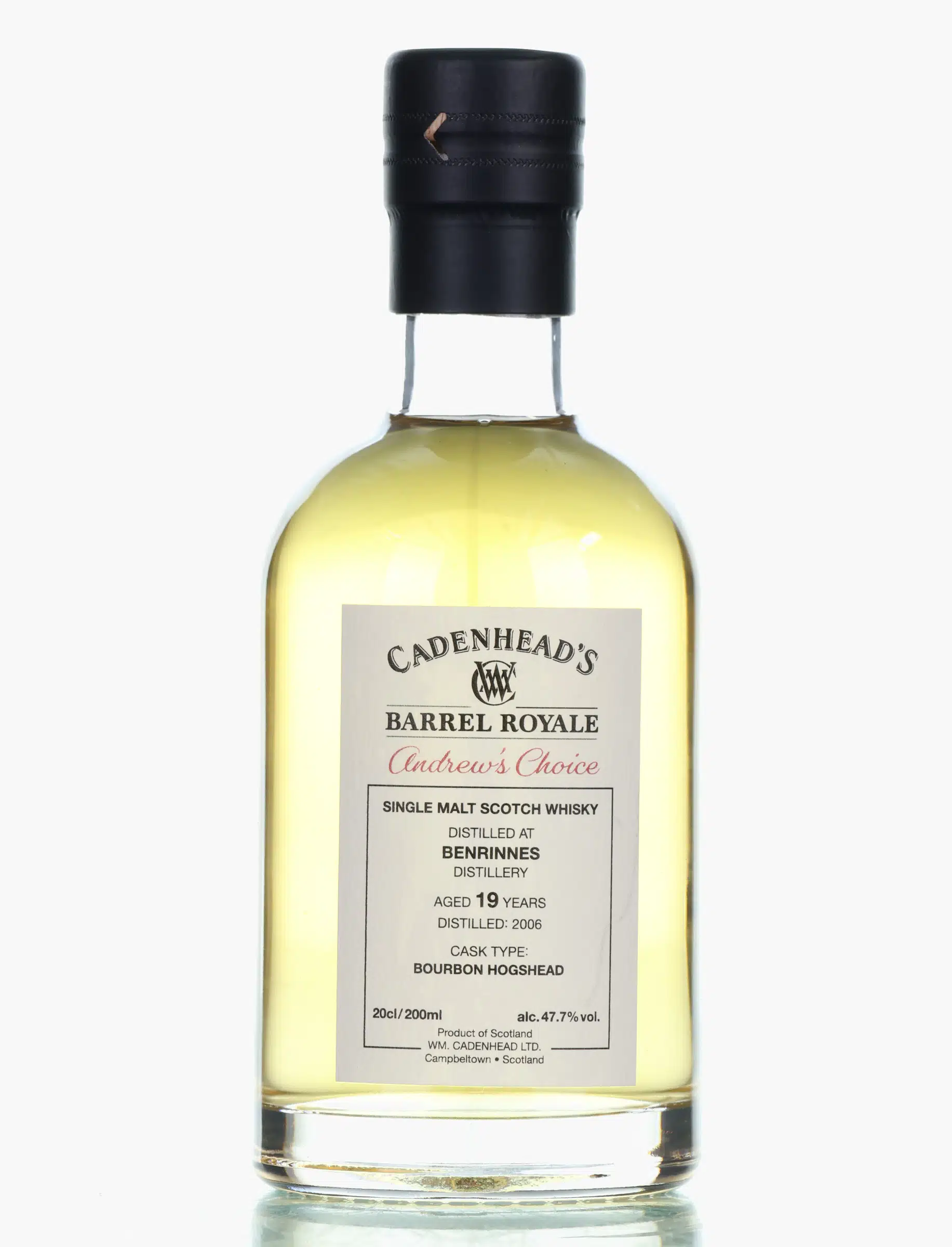 Benrinnes Barrel Royale Andrew's Choice 19 Year Old, Bourbon Hogshead Cask, 2006, Cadenhead's, 47.7% whisky bottle