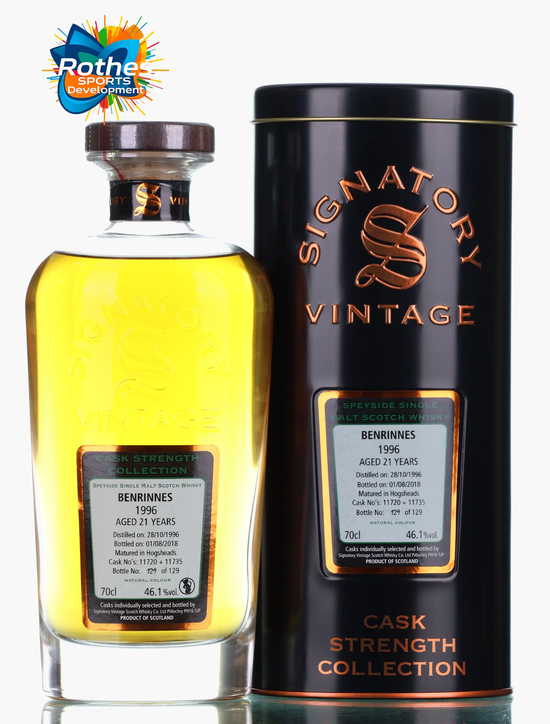 Benrinnes 21 Year Old, Hogshead Cask, Cask #11720 + 11735, 1996, Signatory Vintage, 46.1% whisky bottle