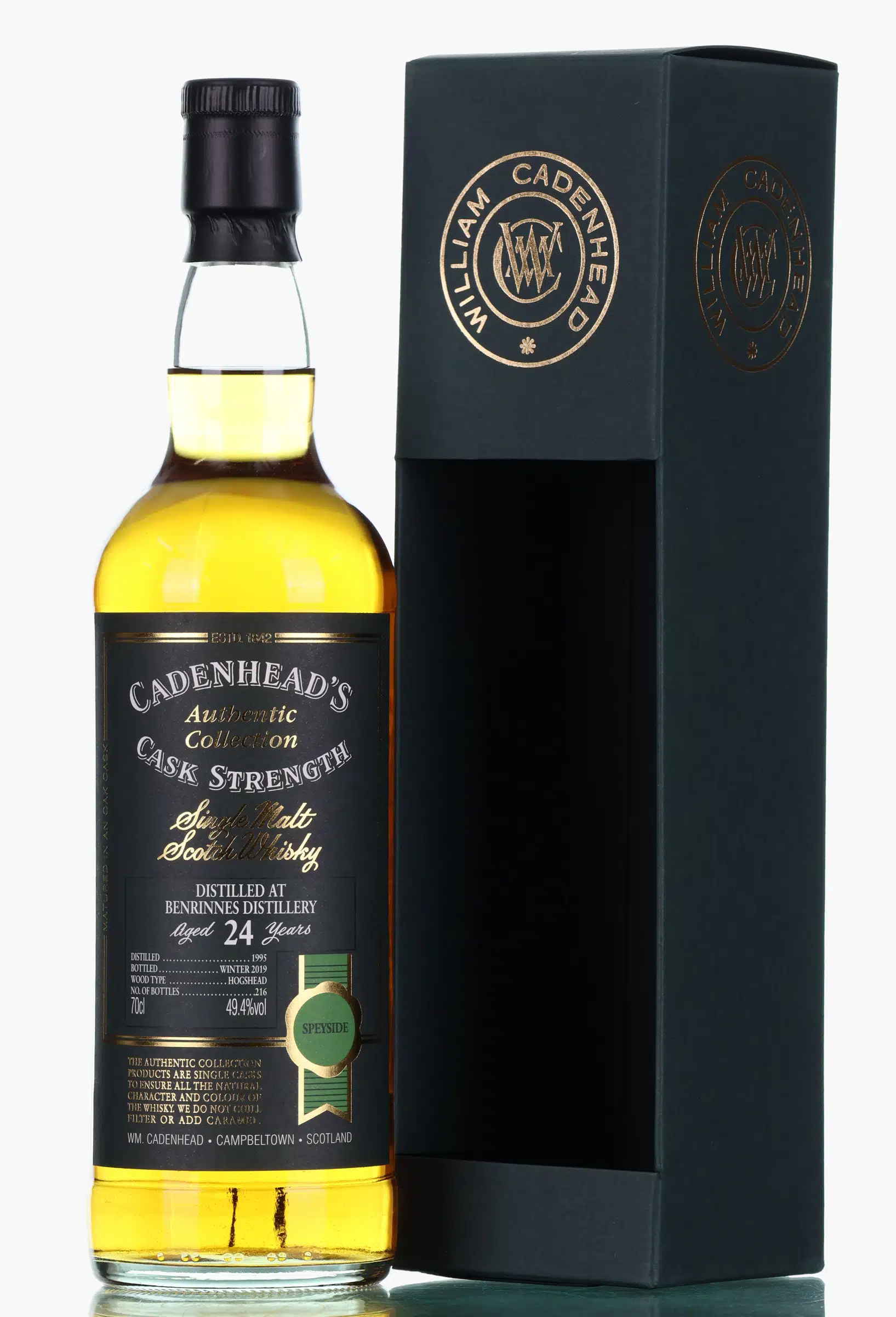 Benrinnes Authentic Collection 24 Year Old, Bourbon Hogshead Cask, 1995, Cadenhead's, 49.4% whisky bottle