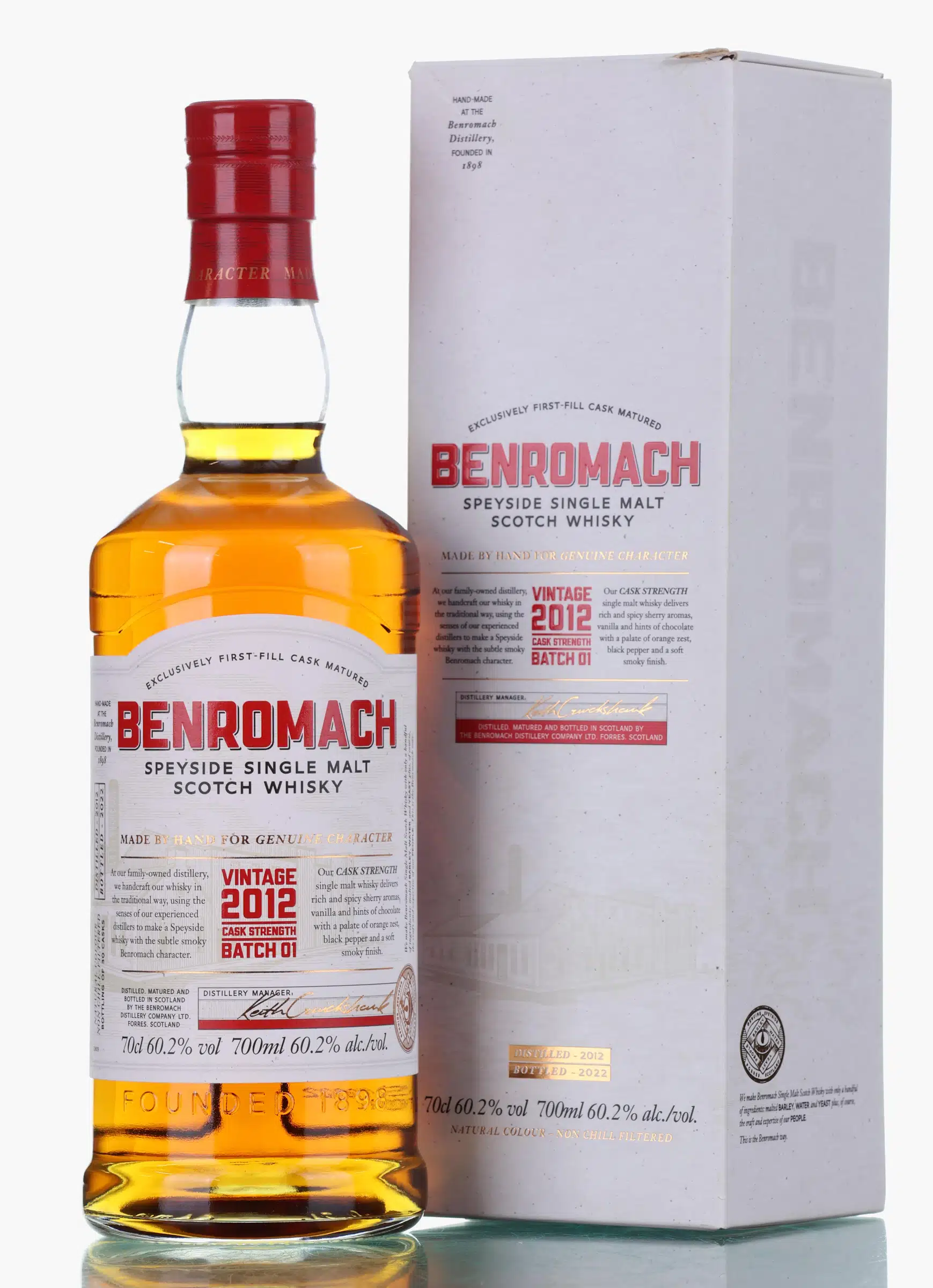 Benromach Cask Strength Vintage 2012, Bourbon & Sherry Cask, Batch No. 1, 2022, 9 Year Old, 60.2% whisky bottle