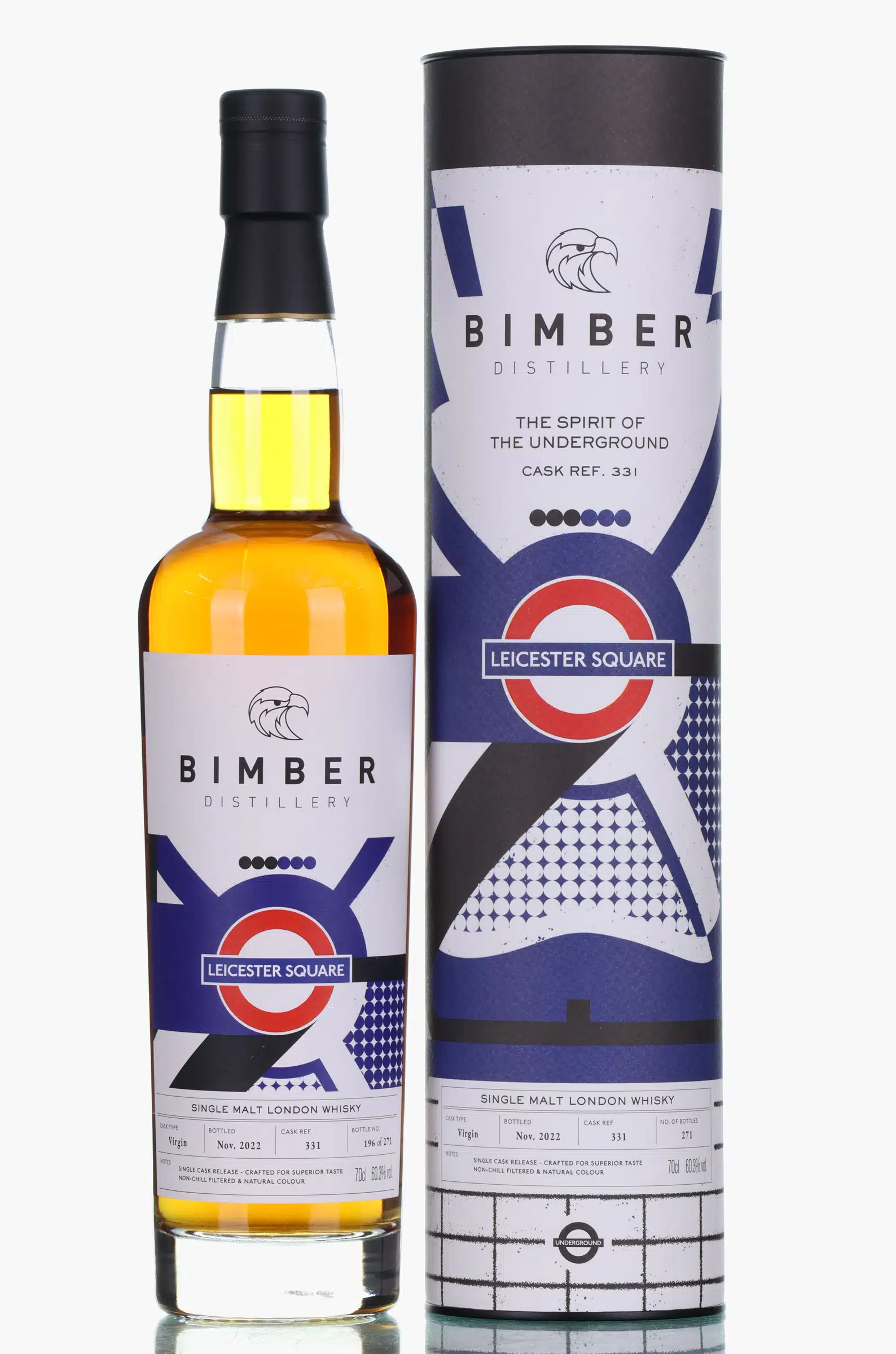 Bimber Spirit of the Underground 2022 Leicester Square Single Cask #331 4 Year Old, Virgin Oak Cask, Bottled 2022, 60.3% whisky bottle