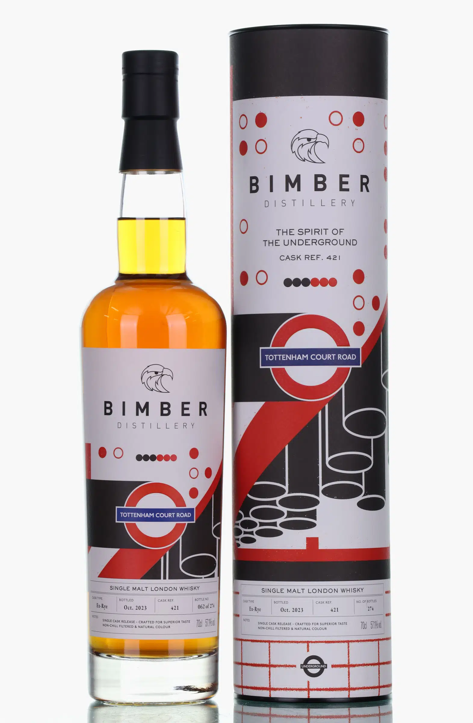 Bimber The Spirit of the Underground - Tottenham Court Road 2 Year Old, Rye Cask, Cask #421, 2023, 57.1% whisky bottle
