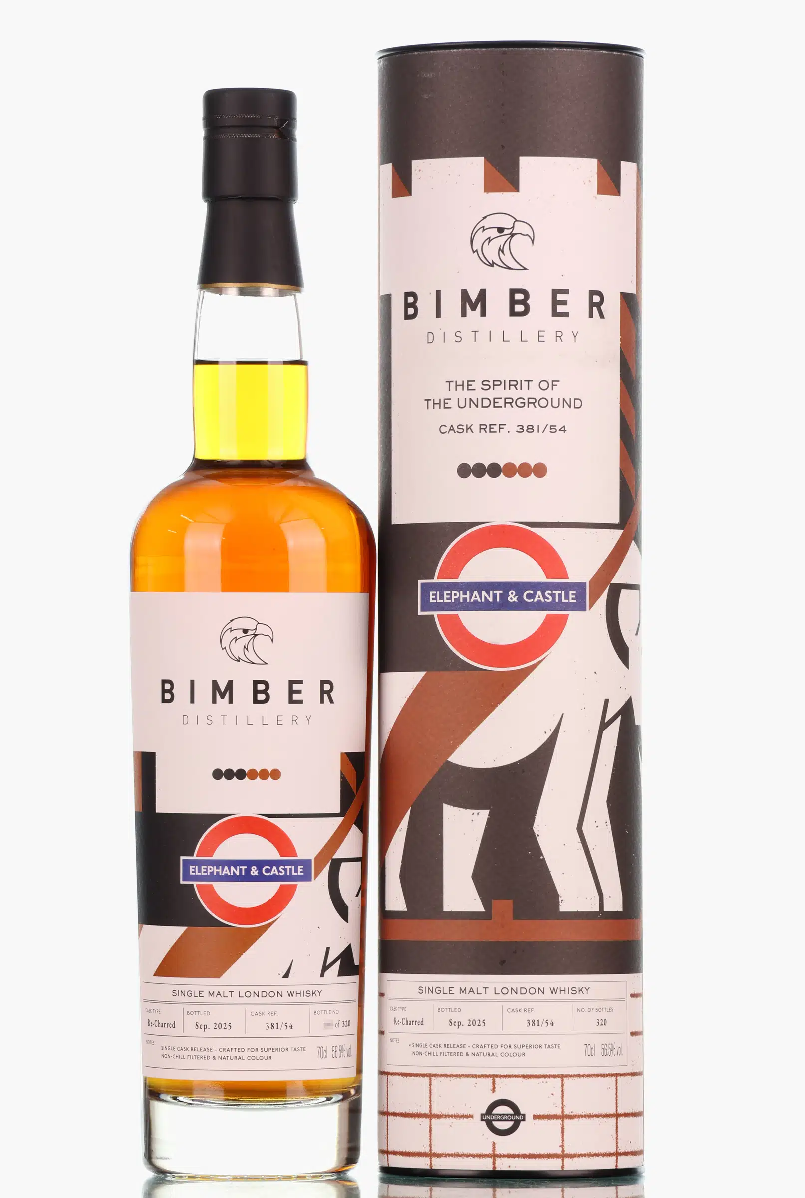 Bimber The Spirit of the Underground - Elephant & Castle 8 Year Old, Re-Charred Oak Cask, Cask #381/54, 2025, 56.5% whisky bottle