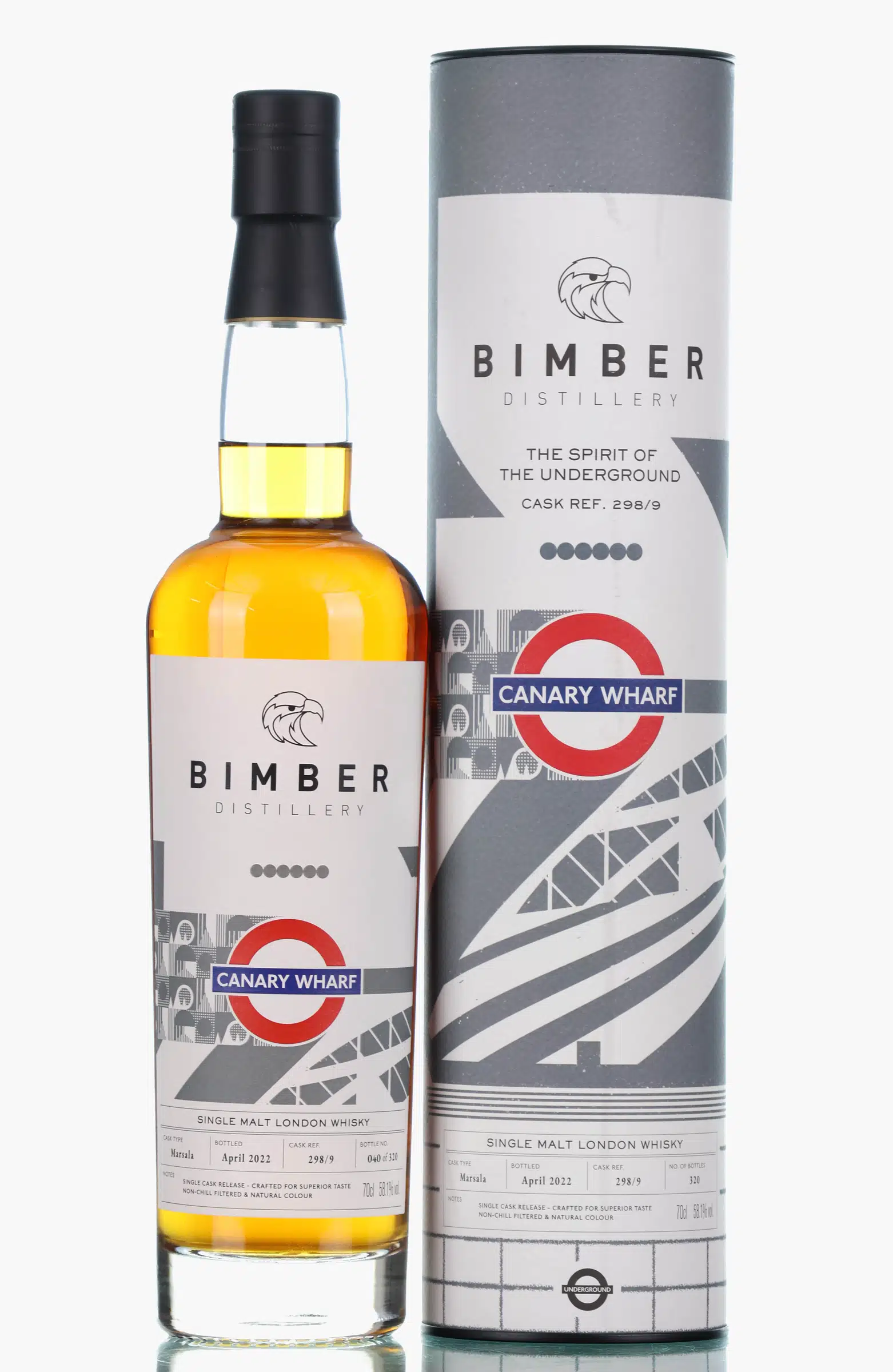 Bimber The Spirit Of The Underground - Canary Wharf 4 Year Old, Marsala Cask, Cask #298/9, 2022, 58.1% whisky bottle