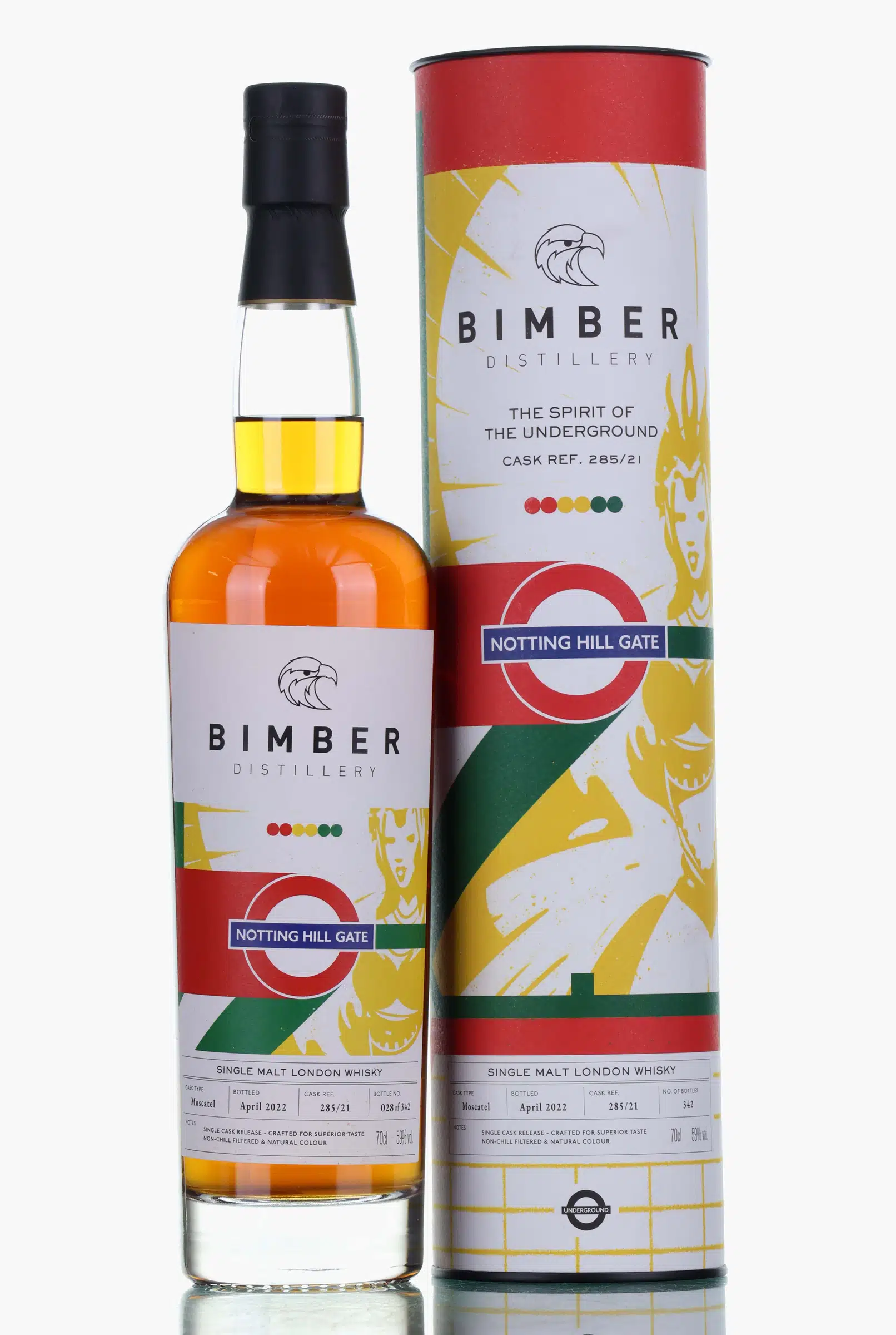 Bimber The Spirit of the Underground - Notting Hill Gate 4 Year Old, Moscatel Cask, Cask #285/21, Release No. 3, 2022, 59% whisky bottle