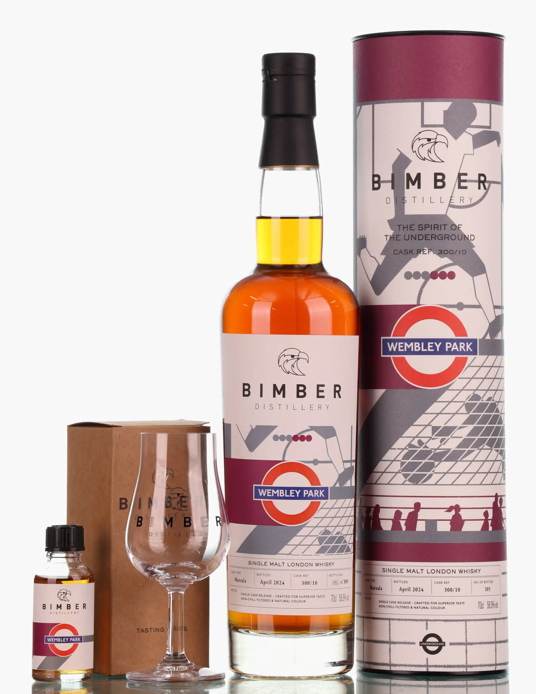 Bimber The Spirit of the Underground Wembley Park 5 Year Old, American Oak & Marsala Cask, Cask #300/10, 2024, 58.3% whisky bottle