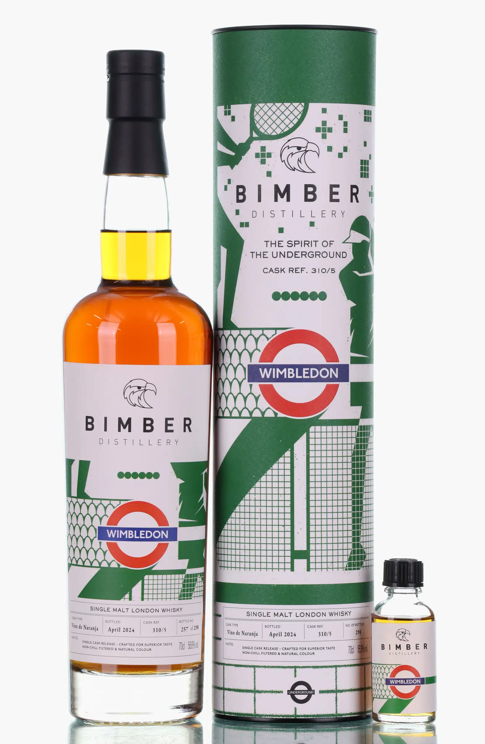 Bimber The Spirit Of The Underground Wimbledon 4 Year Old, American Oak & Vino de Naranja Cask, Cask #310/5, 2022, 56.6% whisky bottle
