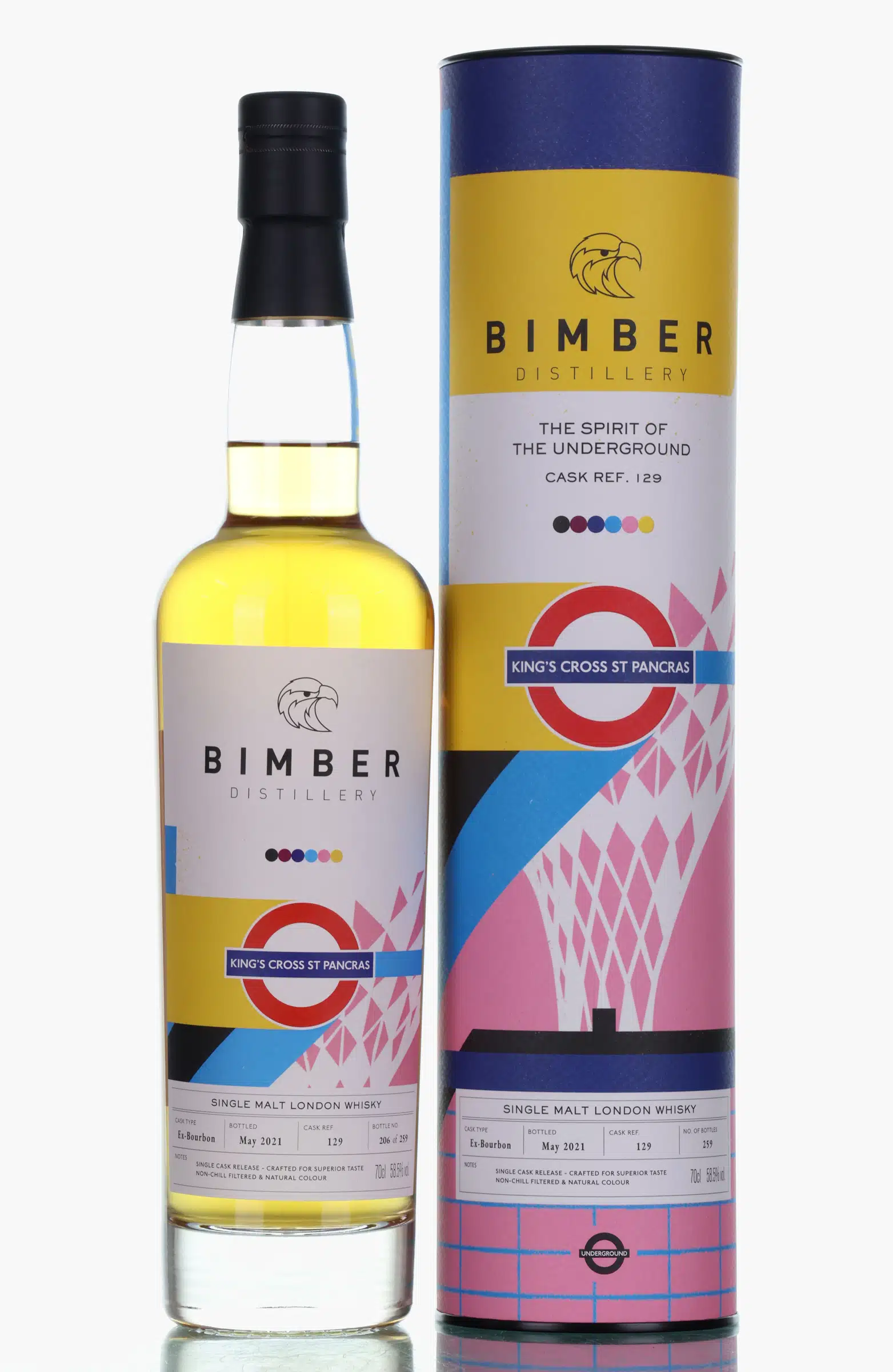 Bimber Single Cask #129 The Spirit Of The Underground King's Cross St Pancras 4 Year Old, Bourbon Cask, Cask #129, 2022, 58.5% whisky bottle