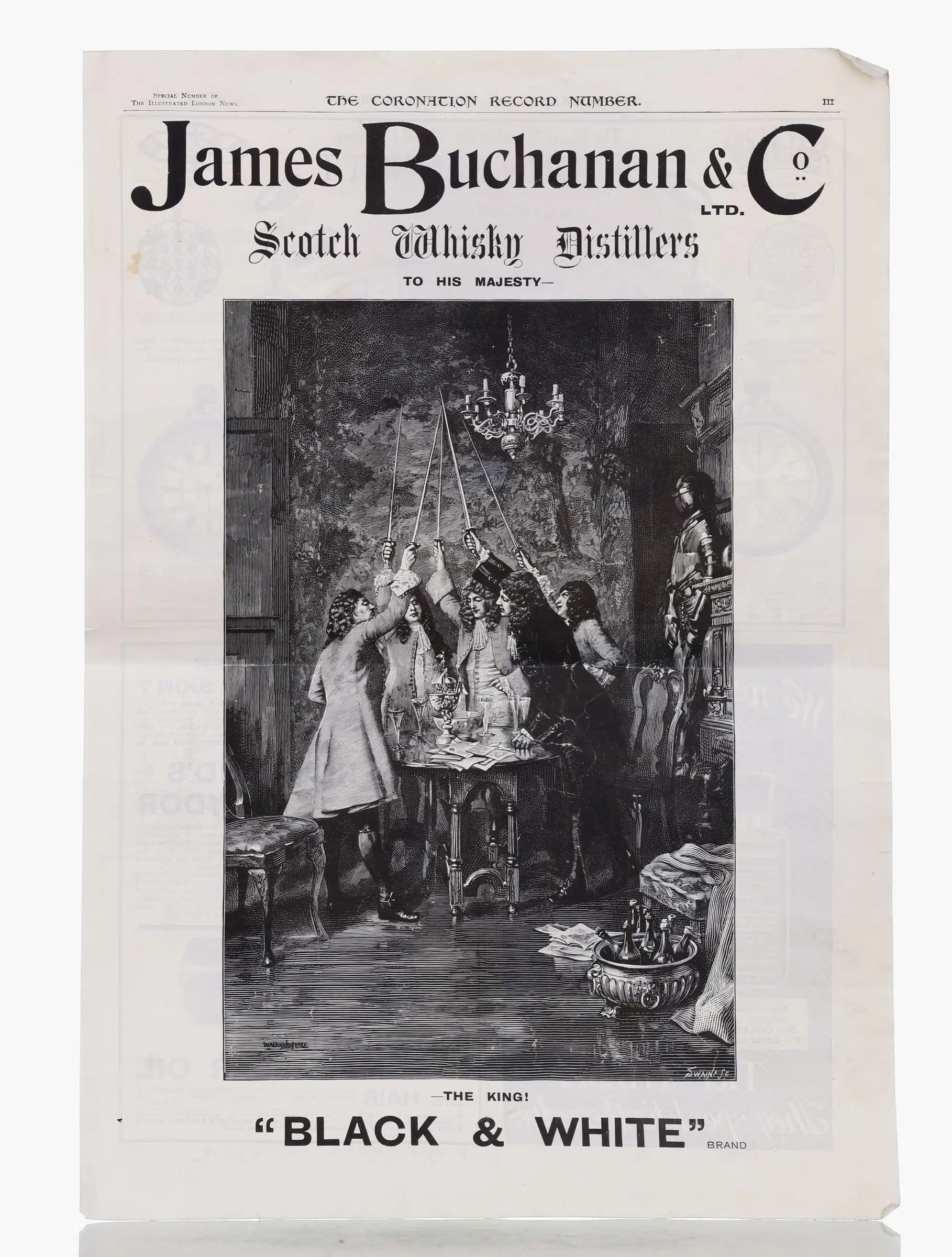 Black & White Coronation Record Advertisement, King George V (1911) whisky bottle