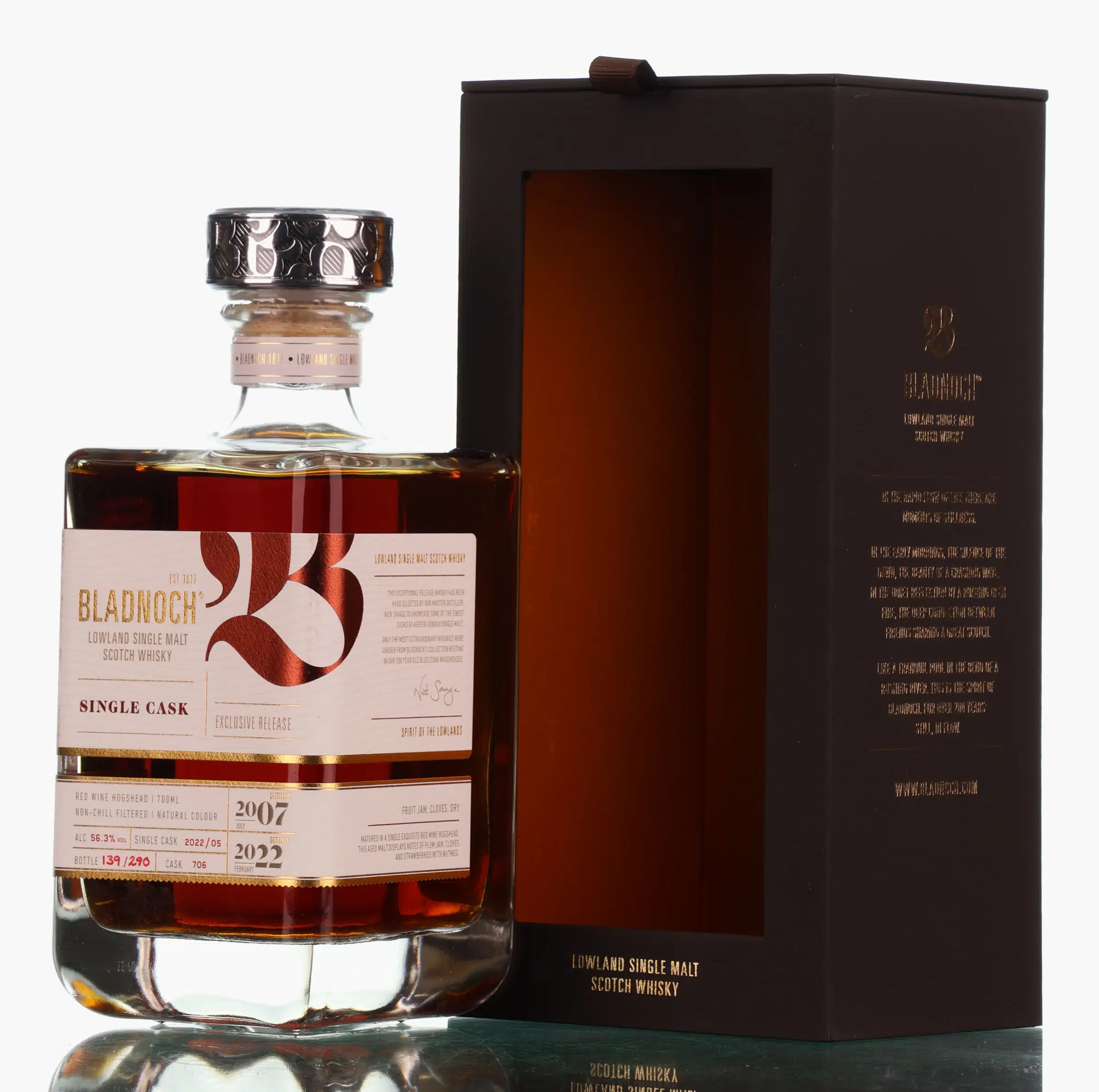 Bladnoch Single Cask 15 Year Old, Red Wine Hogshead Cask, Cask #706, 2022, 56.3% whisky bottle