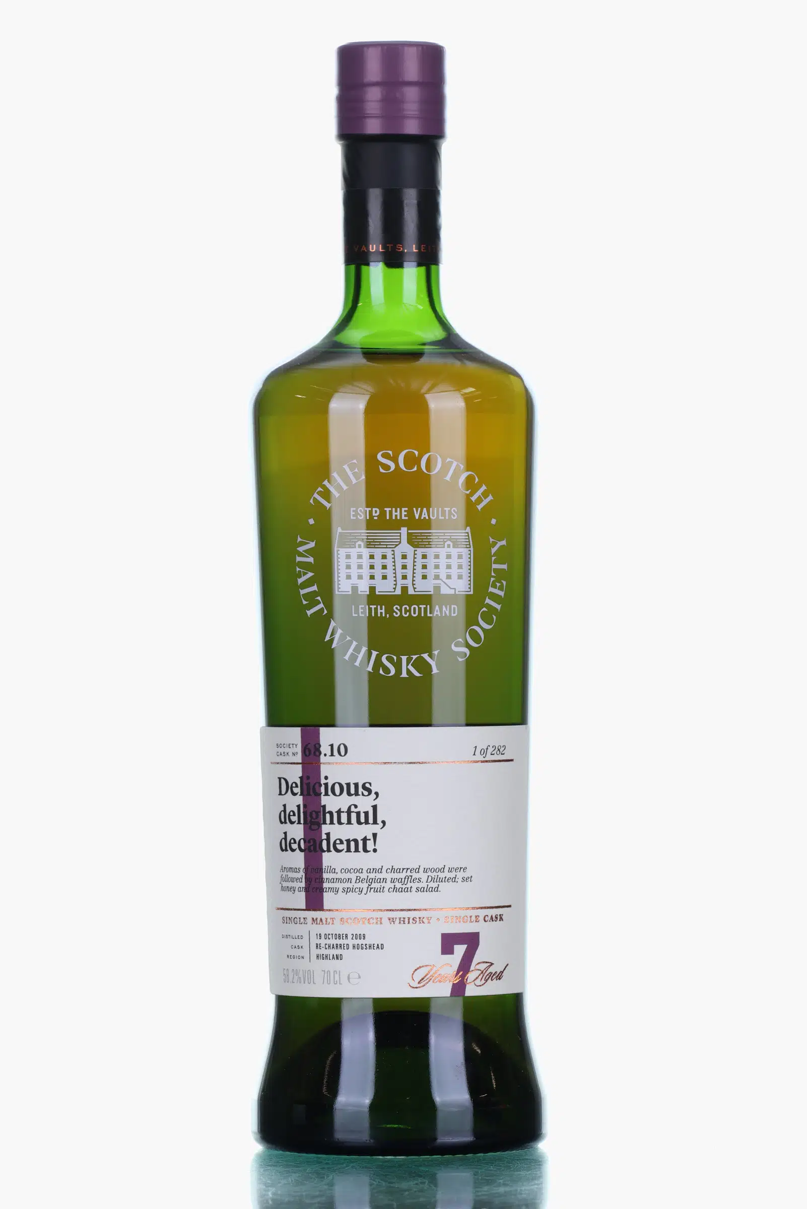 Blair Athol Delicious, Delightful, Decadent! 7 Year Old, Re-charred Hogshead Cask, Cask #68.10, 2009, The Scotch Malt Whisky Society, 58.2% whisky bottle