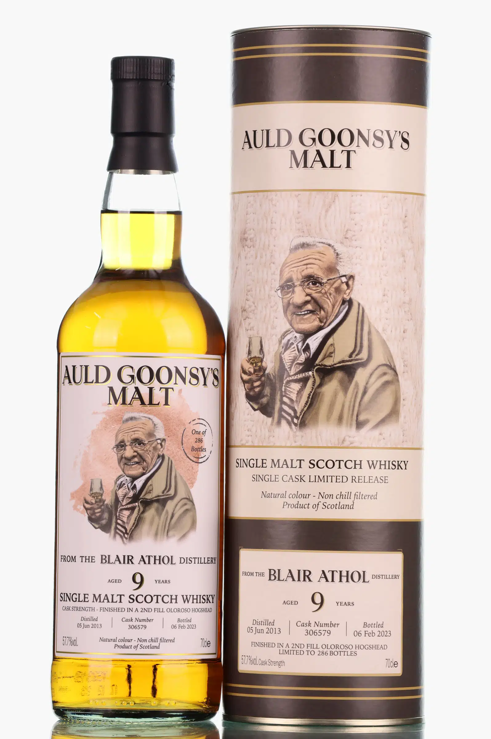 Blair Athol Auld Goonsy's Malt 9 Year Old, Oloroso Hogshead Cask, Cask #306579, 2013, Global Whisky Limited, 57.7% whisky bottle