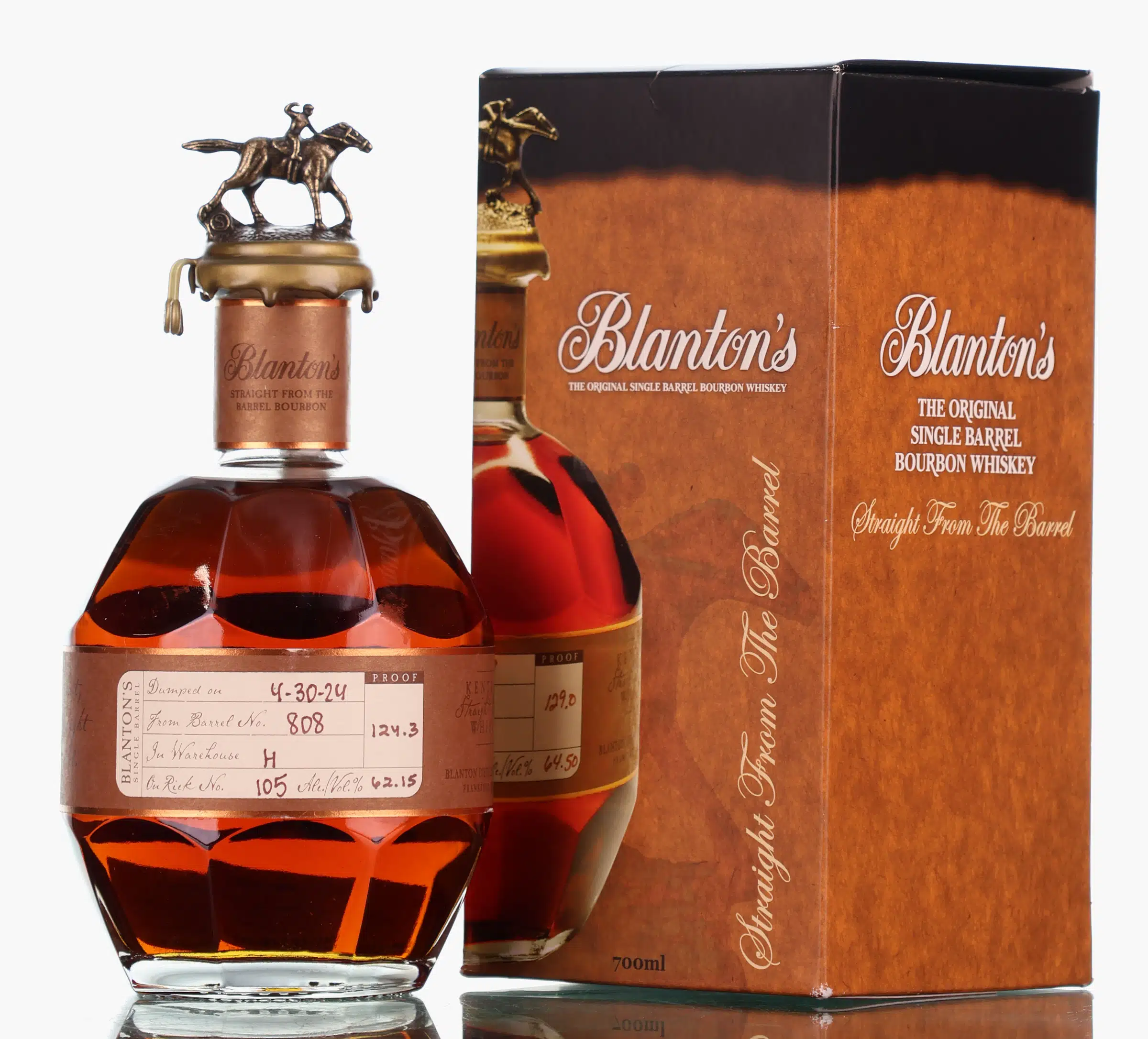 Blanton's Straight from the Barrel, New Charred American Oak Cask, Cask #808, 2024, 62.15% whisky bottle