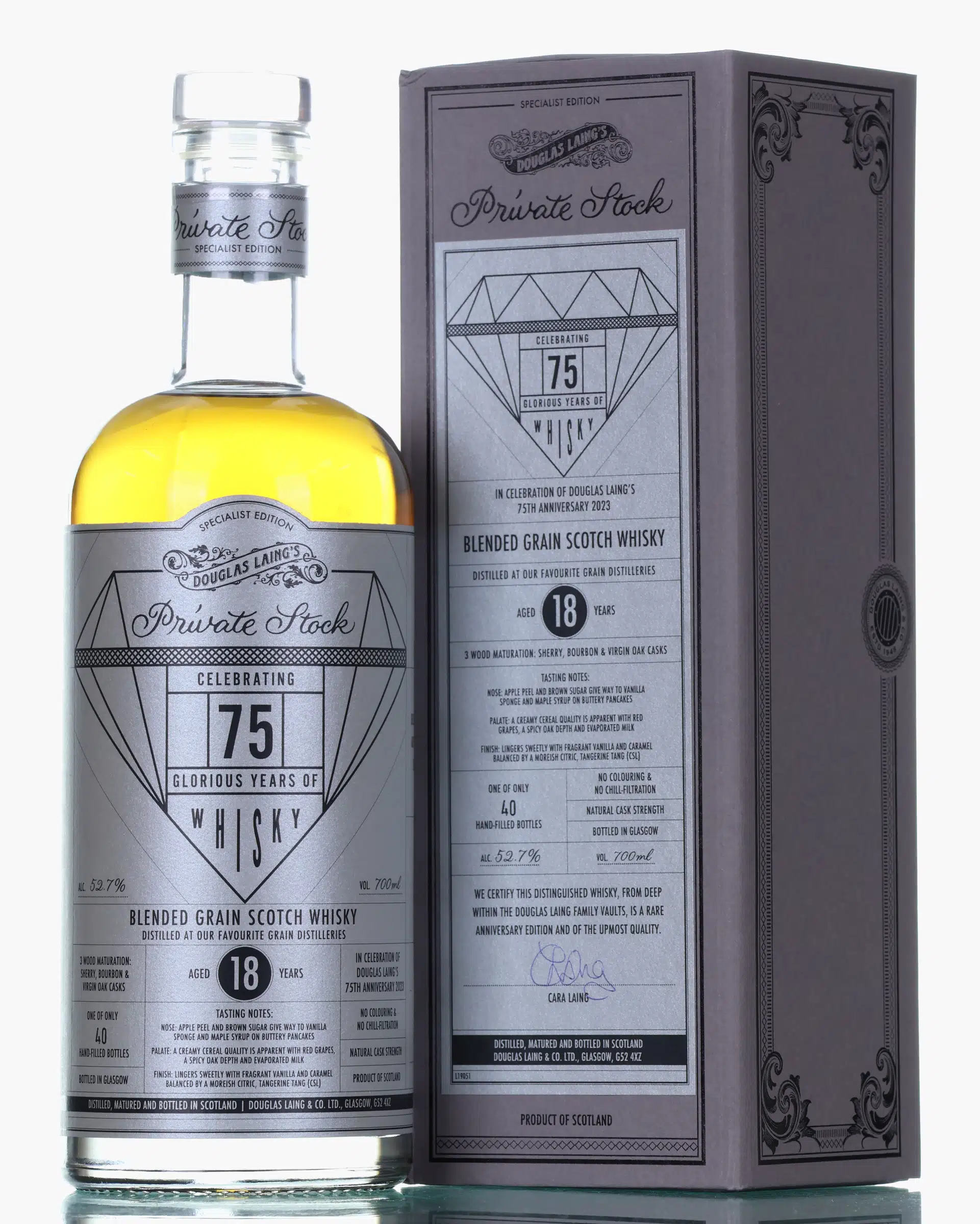 Douglas Laing Private Stock Blended Grain 18 Year Old, Sherry, Bourbon & Virgin Oak Cask, 2023, Douglas Laing, 52.7% whisky bottle