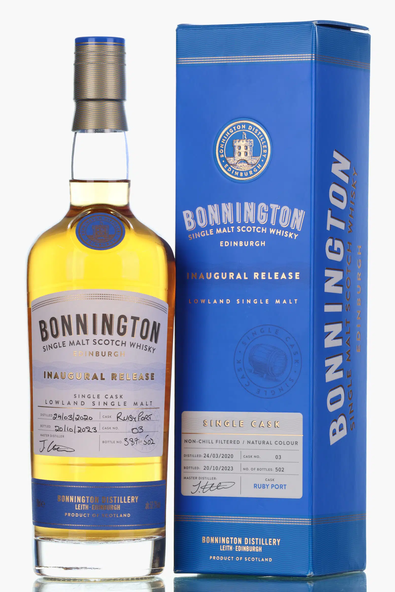 Bonnington Inaugural Release 3 Year Old, Ruby Port Cask, Cask #03, 2023, 52.3% whisky bottle