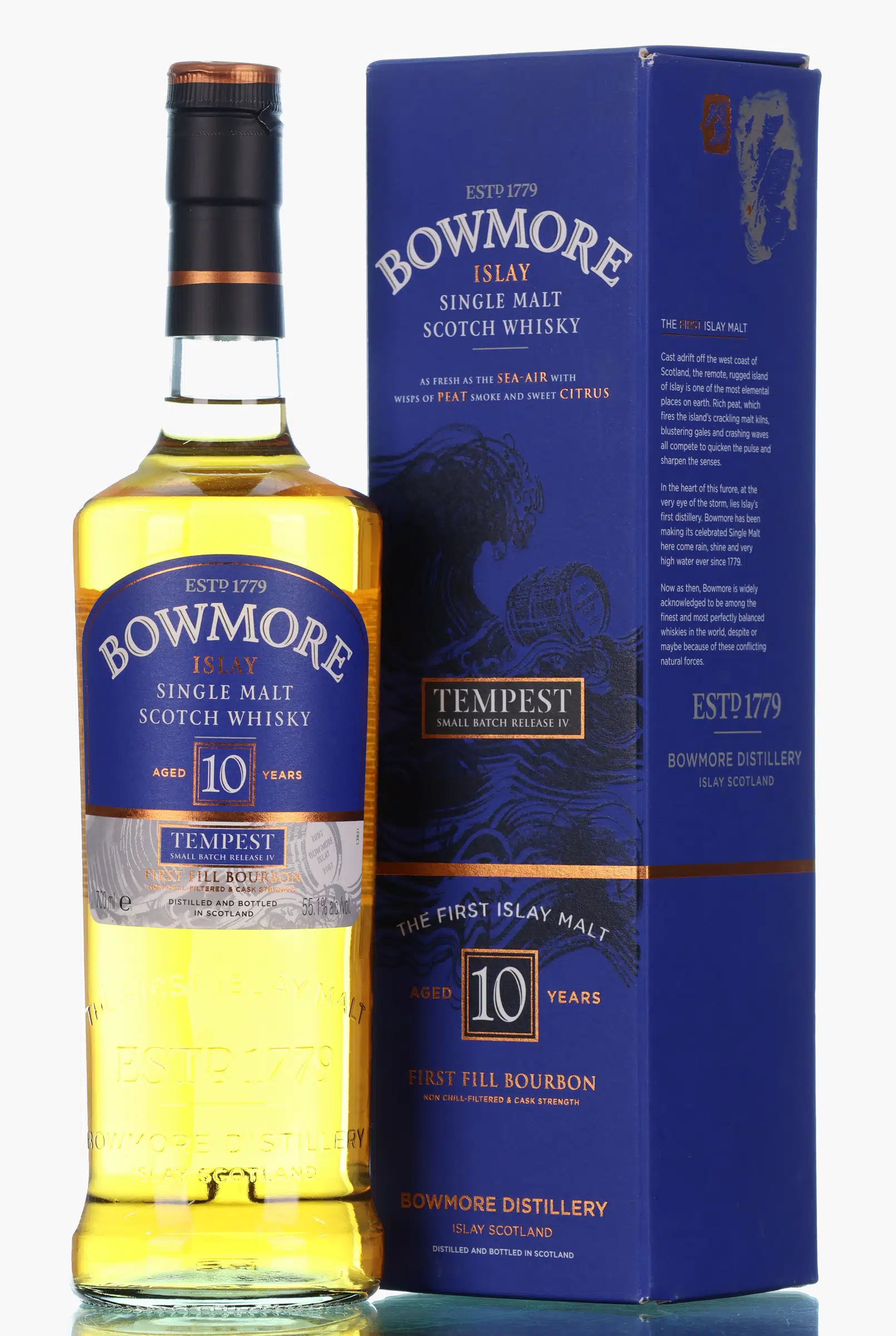 Bowmore Tempest Small Batch Release 10 Year Old, First Fill Bourbon Cask, Batch No. 4, 2012, 55.1% whisky bottle