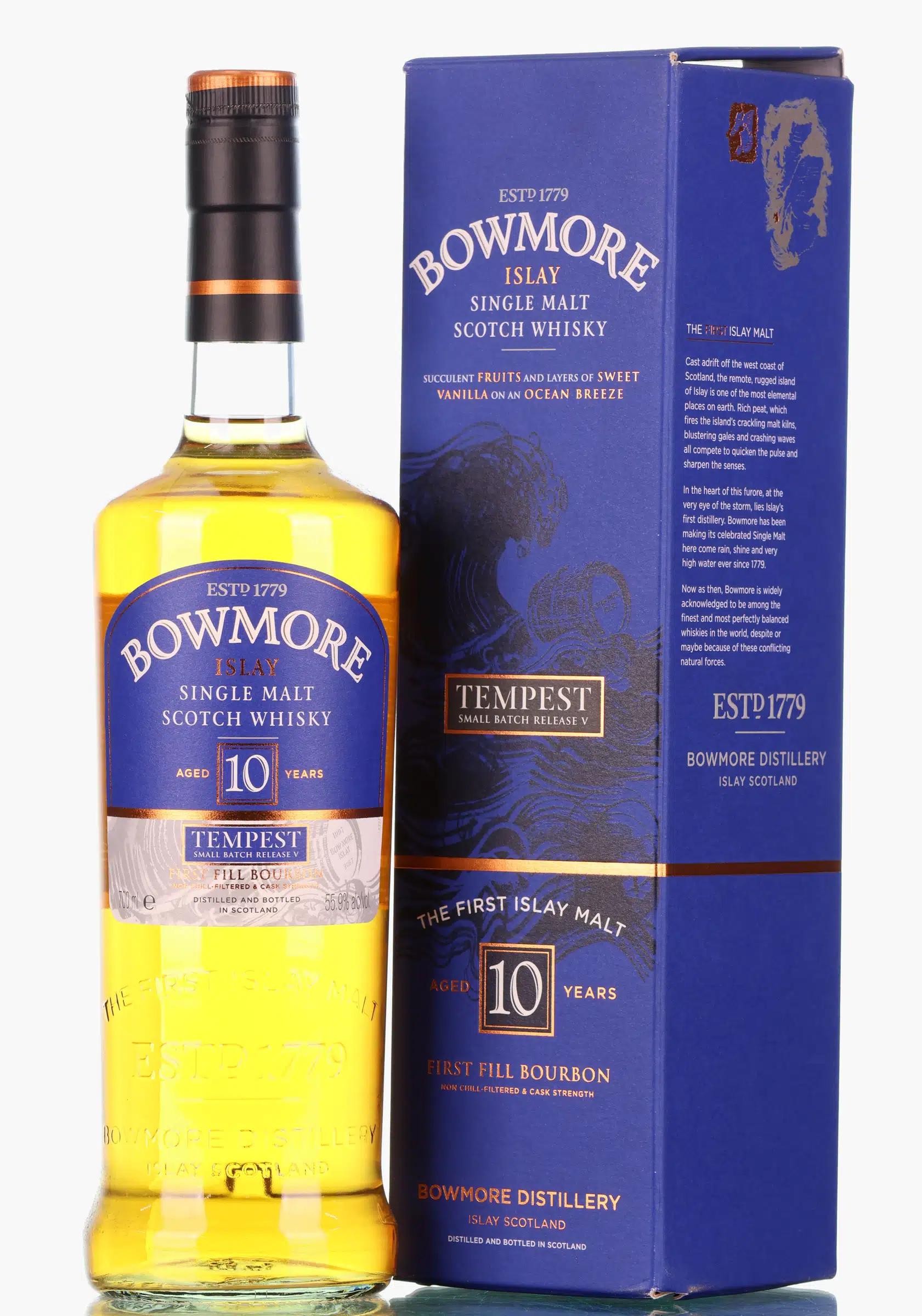 Bowmore Tempest Small Batch Release 10 Year Old, Bourbon Cask, Batch No. 5, 2014, 55.9% whisky bottle