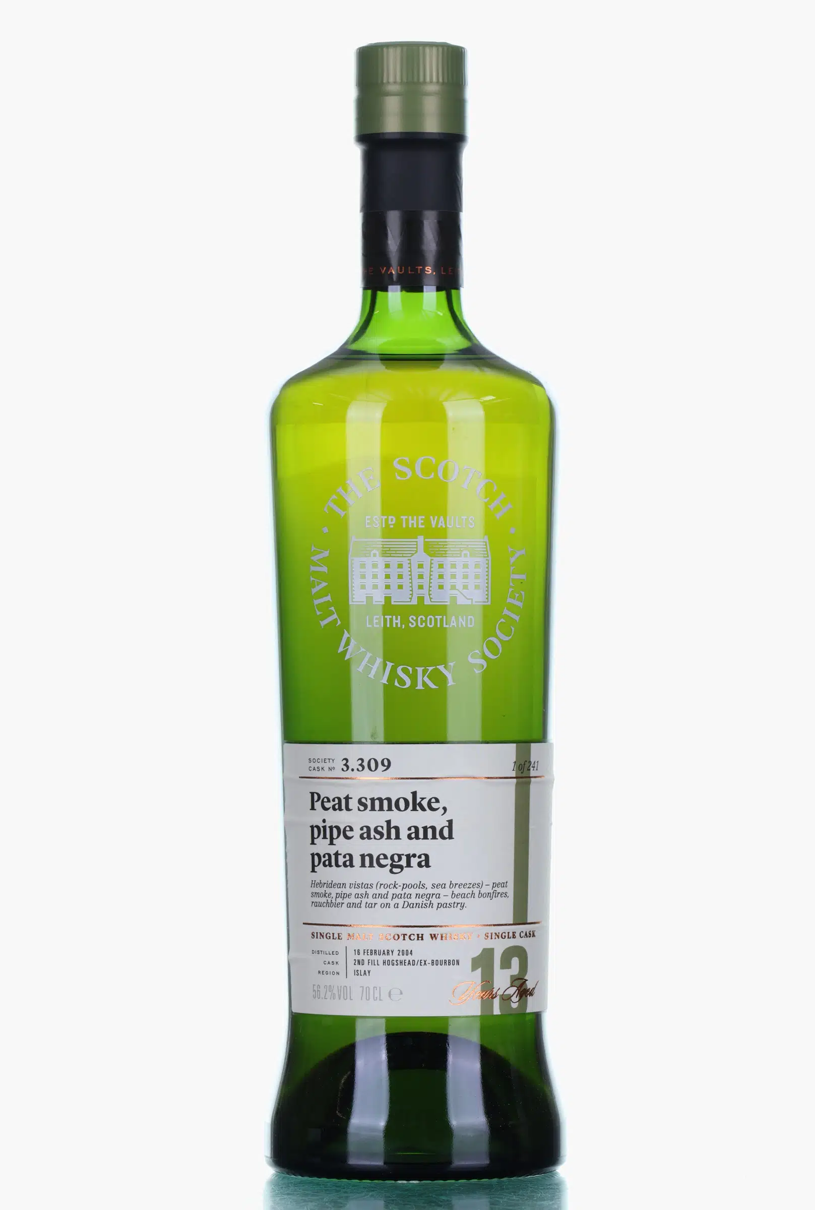 Bowmore Peat Smoke, Pipe Ash & Pata Negra 13 Year Old, Ex-Bourbon Cask, Cask #3.309, 2004, Scotch Malt Whisky Society, 56.2% whisky bottle